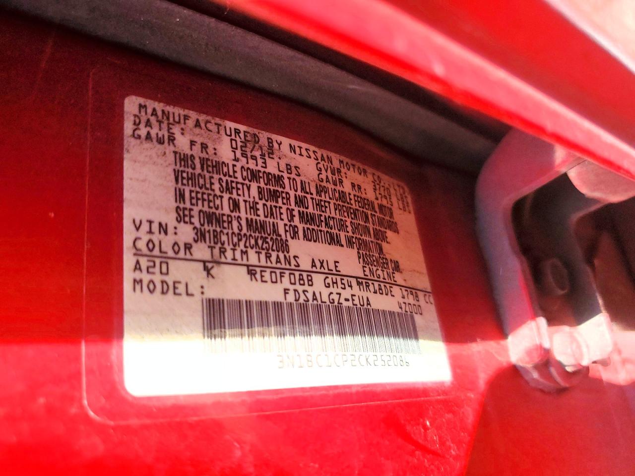 2012 Nissan Versa Red vin: 3N1BC1CP2CK252086