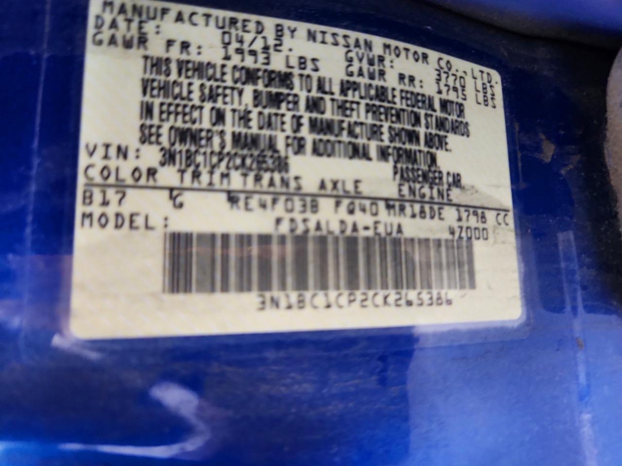 2012 Nissan Versa 1.8 S Blue vin: 3N1BC1CP2CK265386