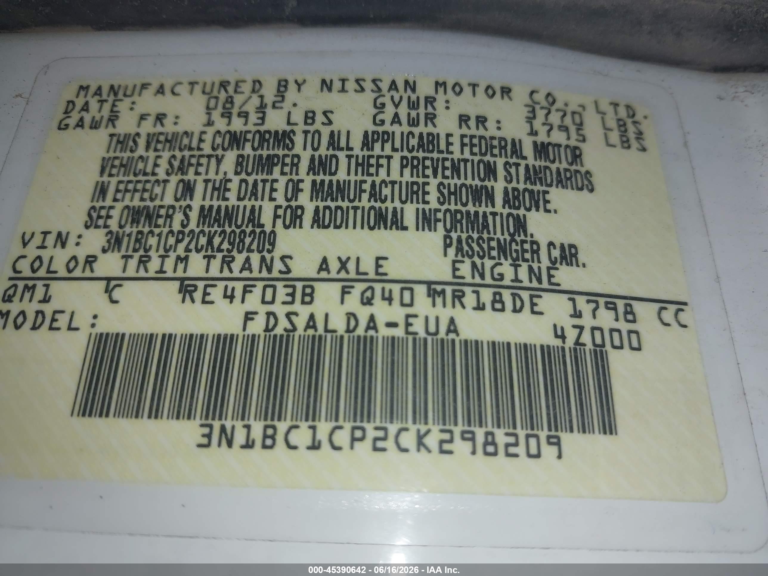 2012 Nissan Versa 1.8 S White vin: 3N1BC1CP2CK298209