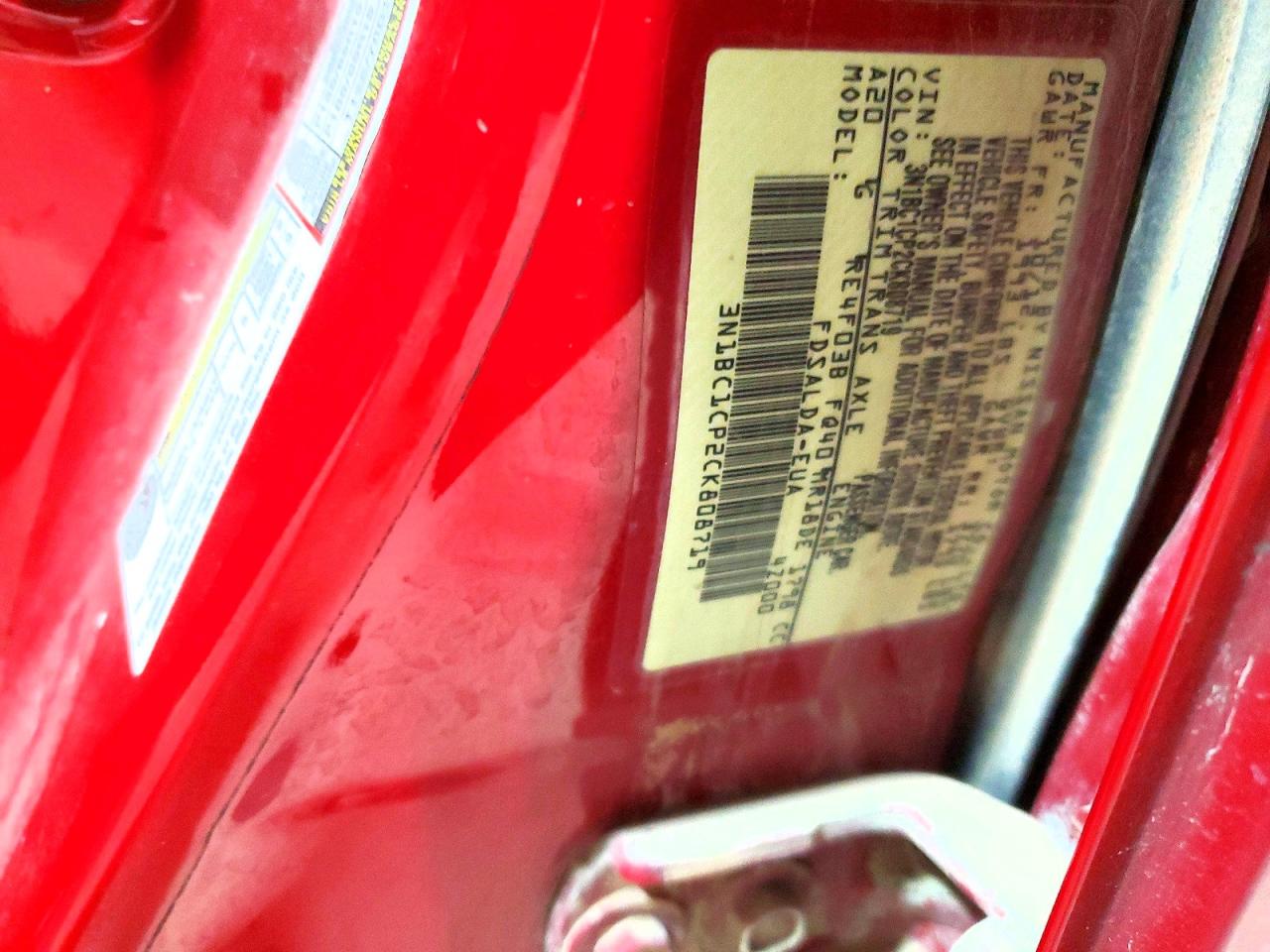 2012 Nissan Versa 1.8 S Red vin: 3N1BC1CP2CK808719