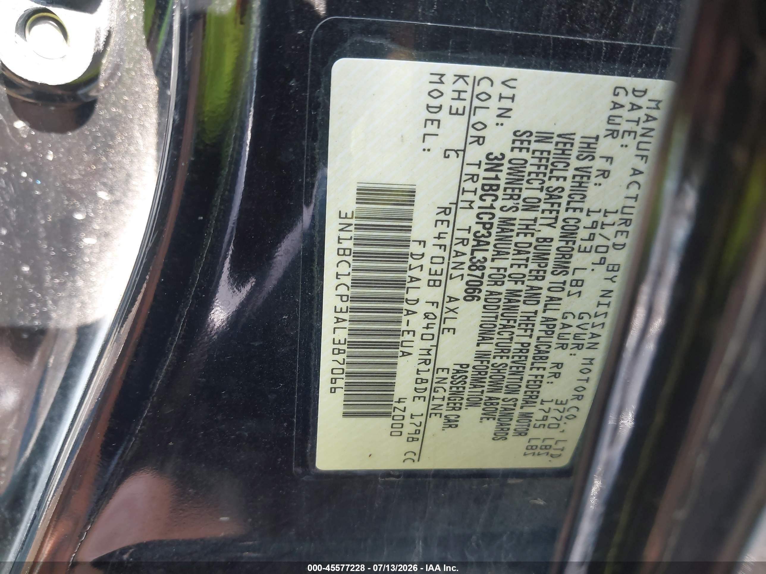 2010 Nissan Versa 1.8s Black vin: 3N1BC1CP3AL387066