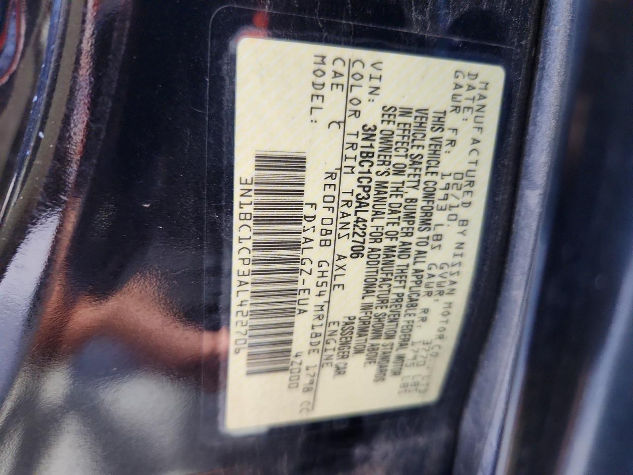 2010 Nissan Versa 1.8 S Black vin: 3N1BC1CP3AL422706