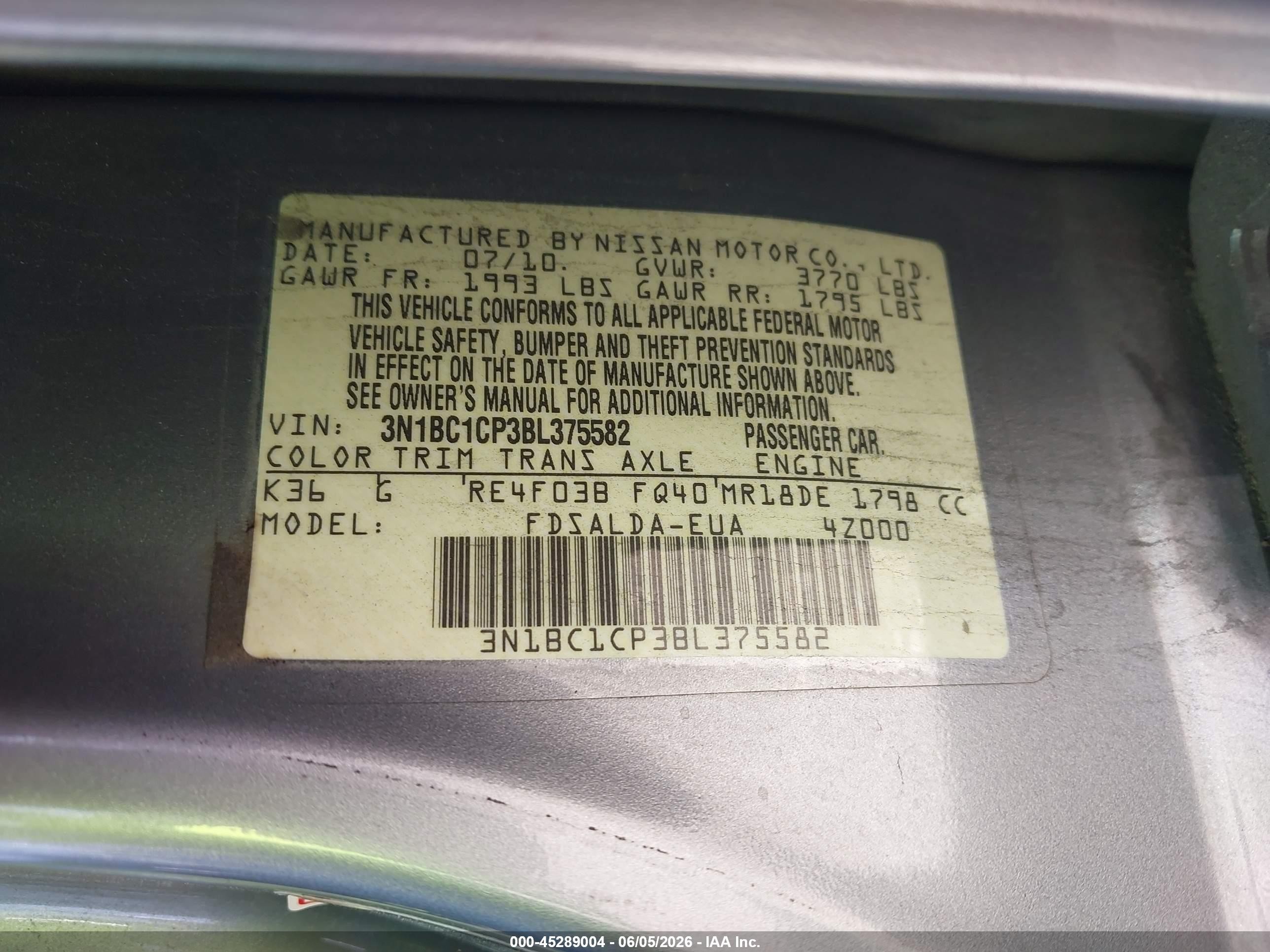 2011 Nissan Versa 1.8s Silver vin: 3N1BC1CP3BL375582