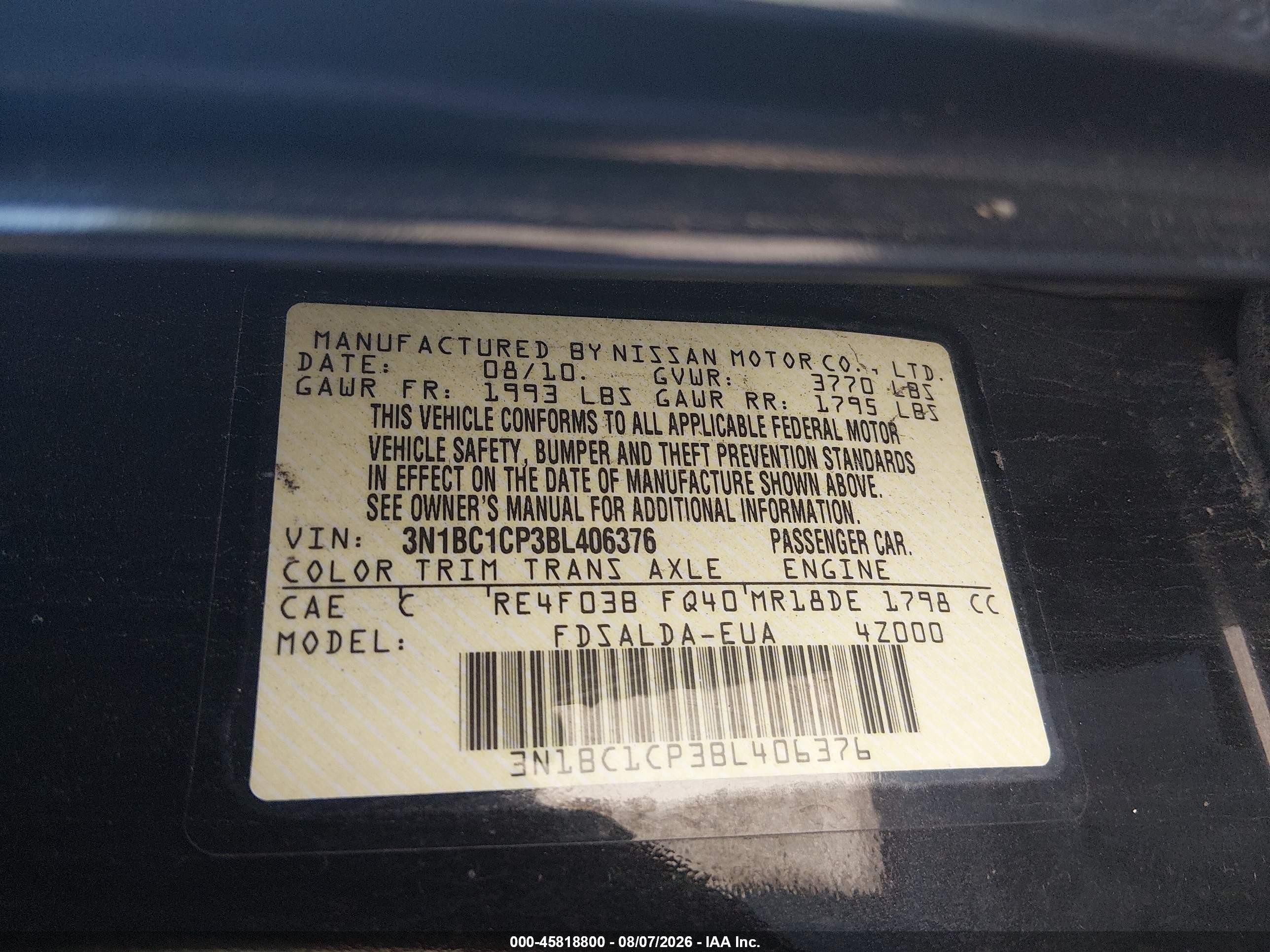 2011 Nissan Versa 1.8s Black vin: 3N1BC1CP3BL406376