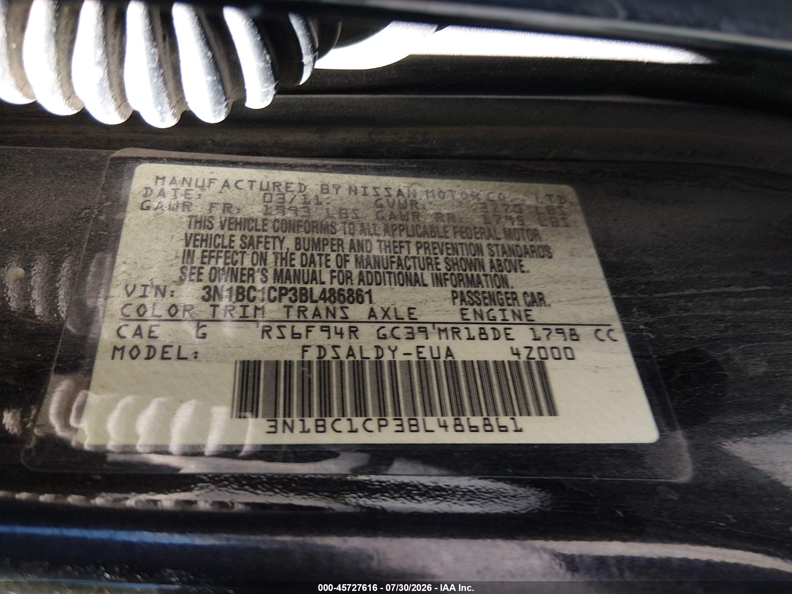 2011 Nissan Versa 1.8s Black vin: 3N1BC1CP3BL486861
