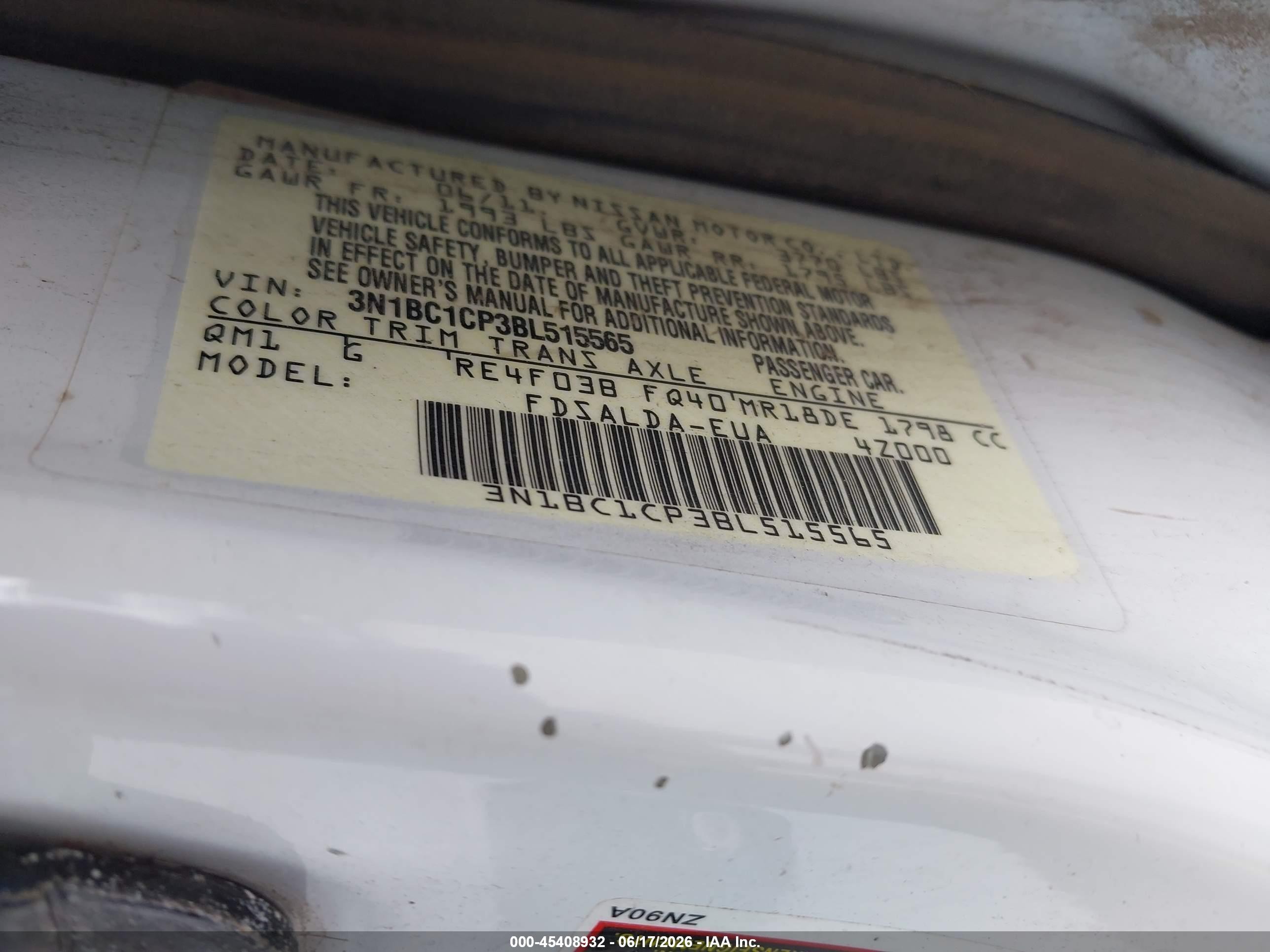 2011 Nissan Versa 1.8s White vin: 3N1BC1CP3BL515565