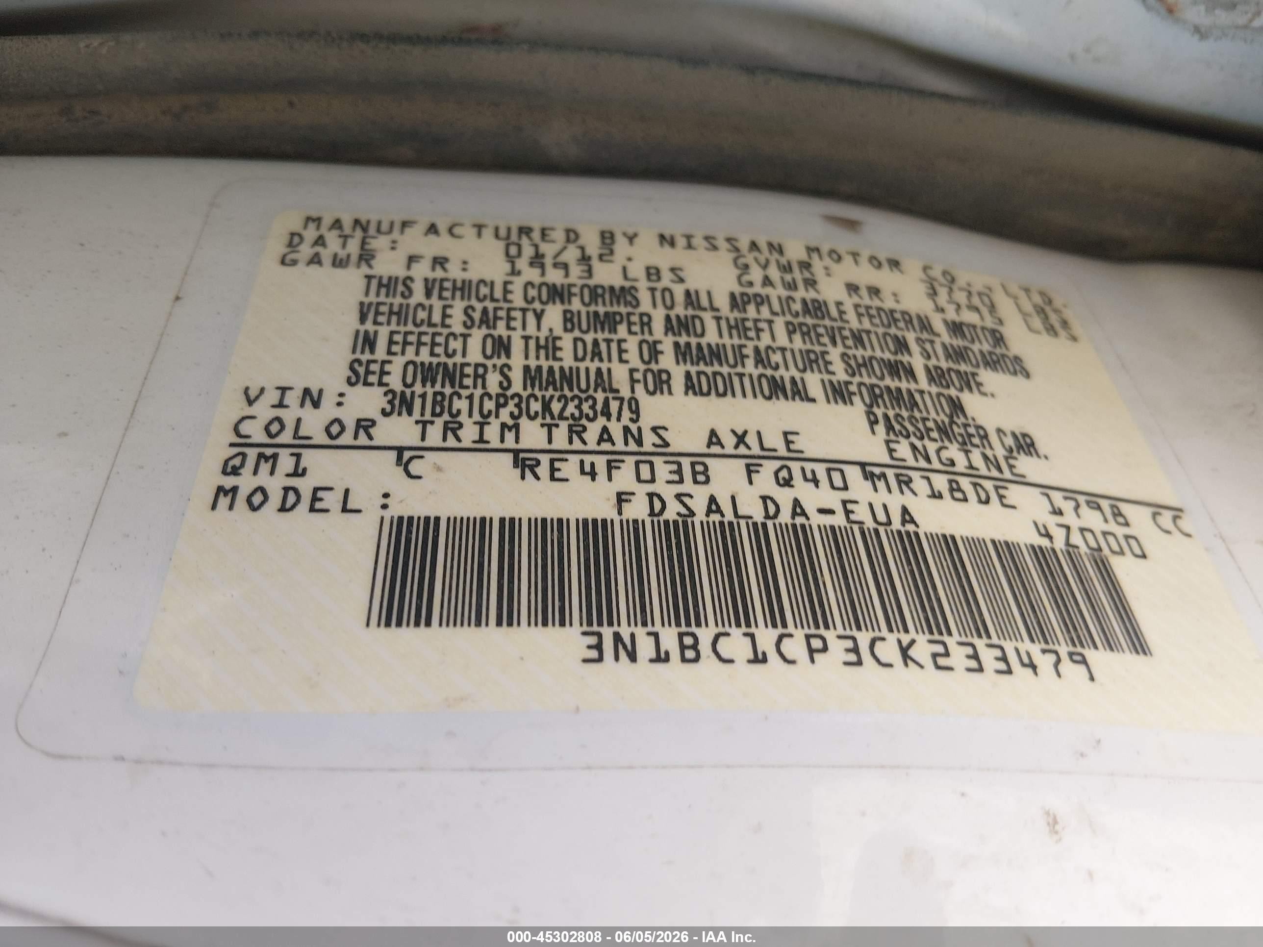 2012 Nissan Versa 1.8 S White vin: 3N1BC1CP3CK233479