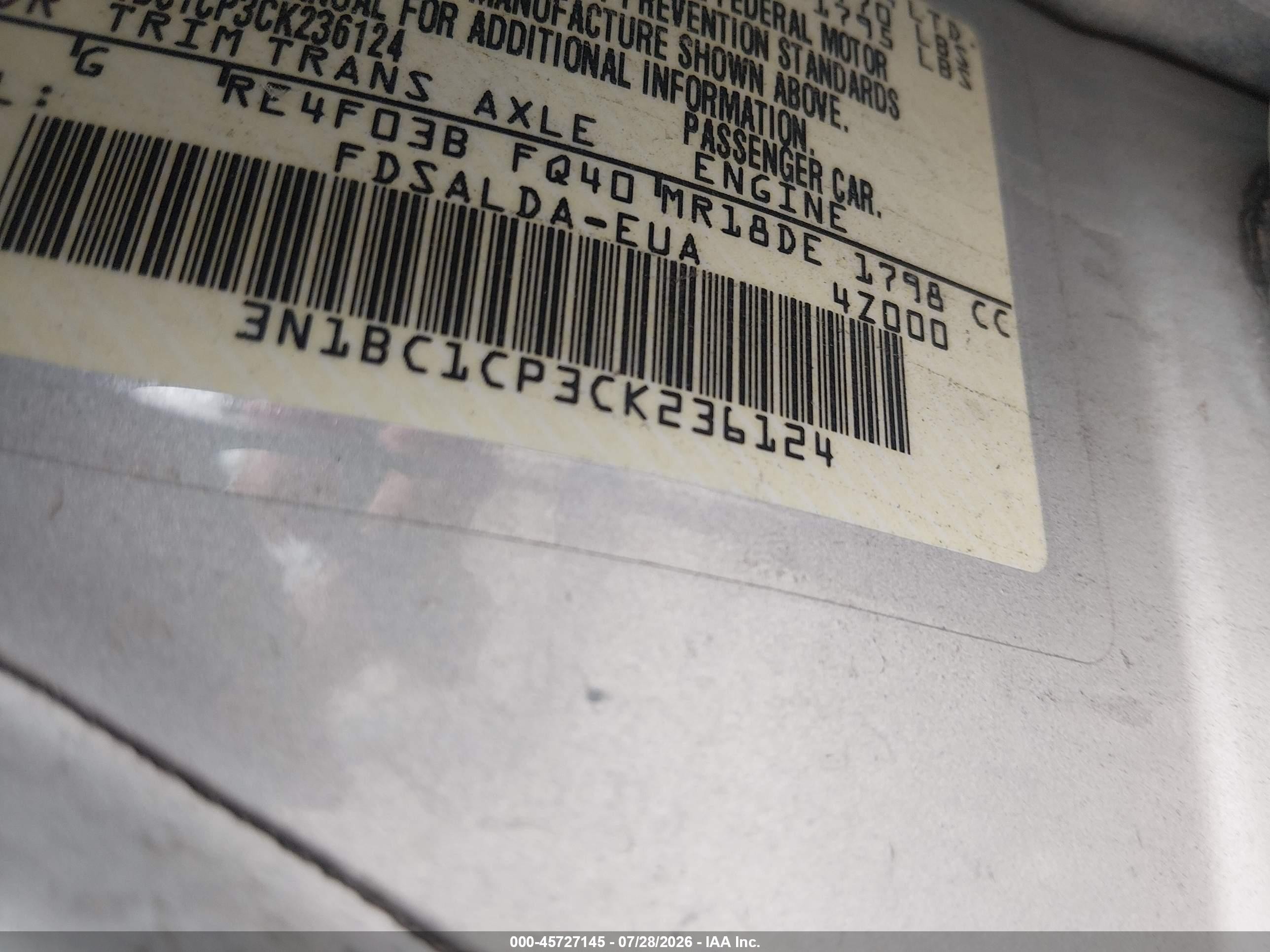 2012 Nissan Versa 1.8 S Серый vin: 3N1BC1CP3CK236124