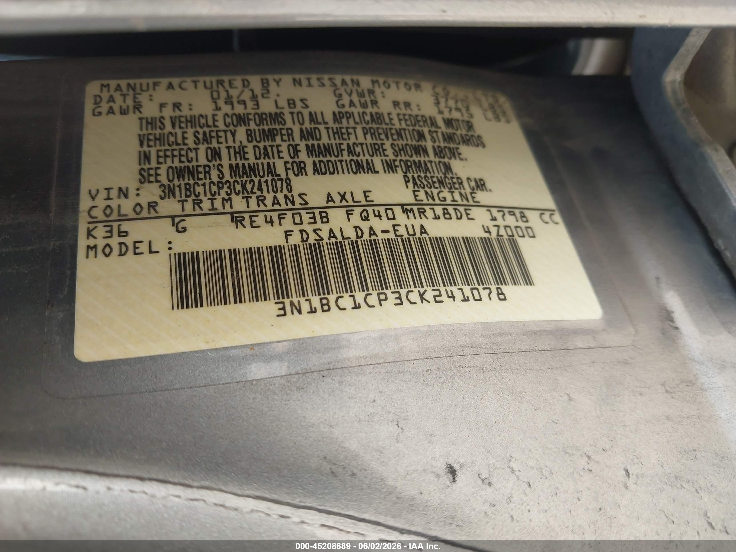 2012 Nissan Versa 1.8 S Silver vin: 3N1BC1CP3CK241078