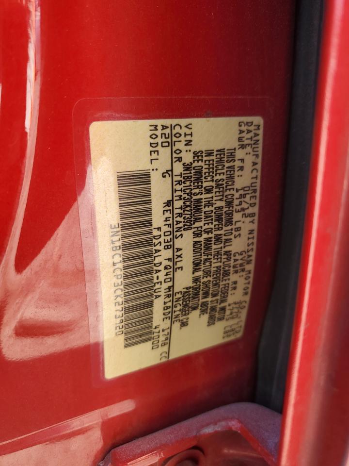 2012 Nissan Versa 1.8 S Red vin: 3N1BC1CP3CK273920