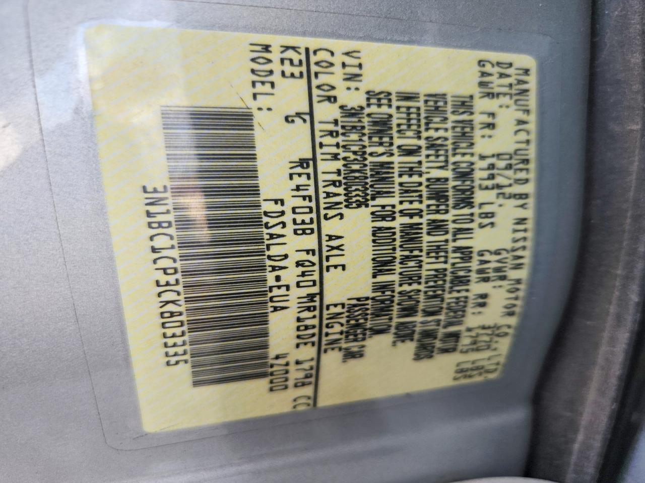 2012 Nissan Versa 1.8 S Silver vin: 3N1BC1CP3CK803335