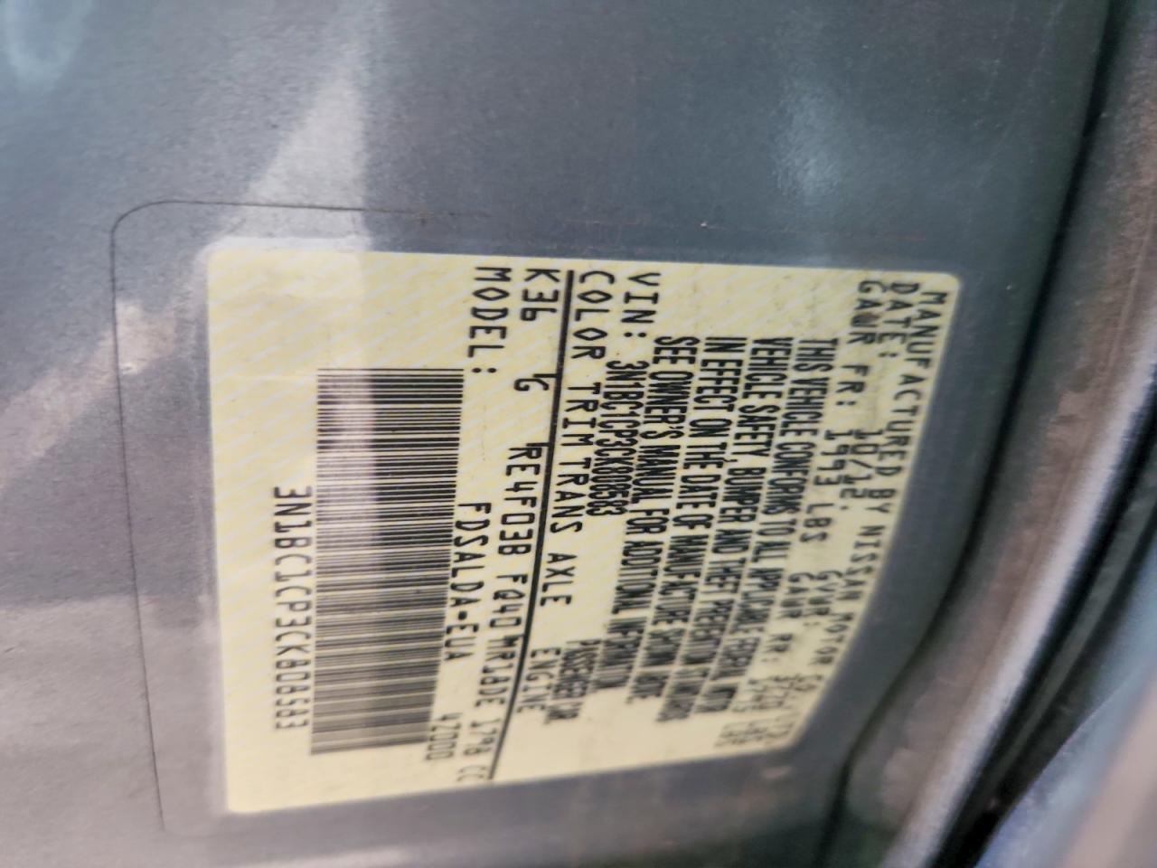 2012 Nissan Versa S/sl Silver vin: 3N1BC1CP3CK808583