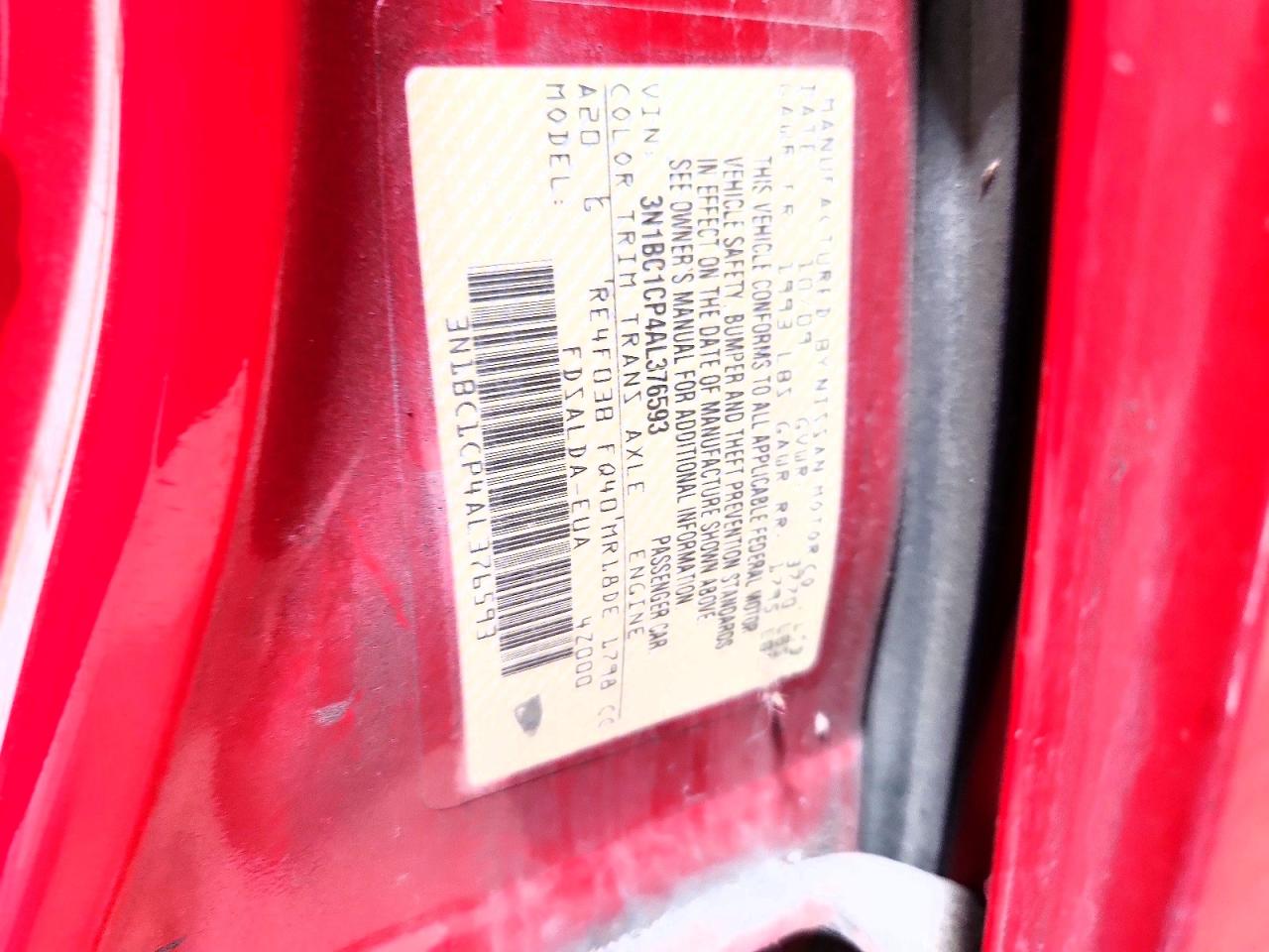 2010 Nissan Versa 1.8 S Red vin: 3N1BC1CP4AL376593