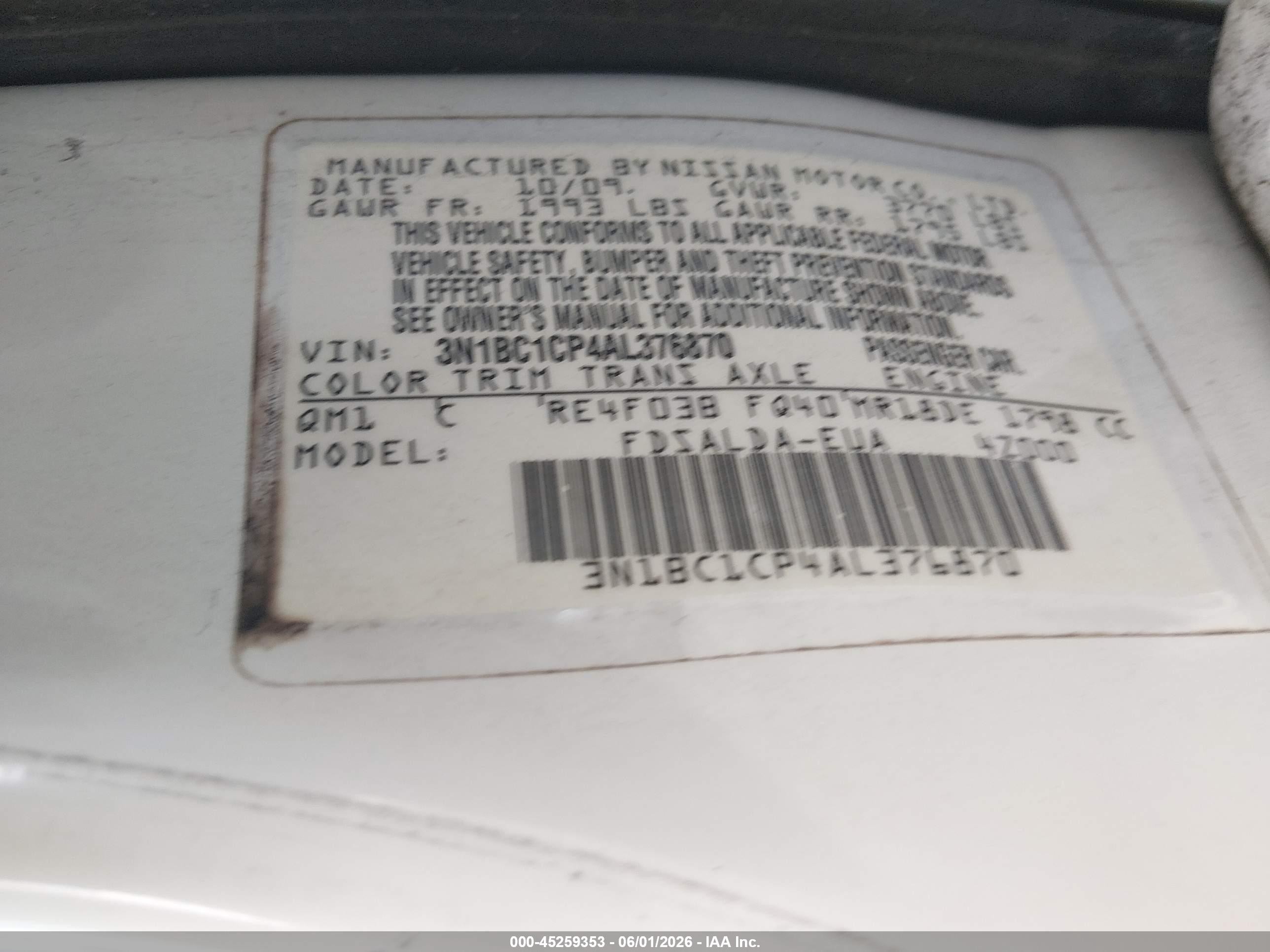 2010 Nissan Versa 1.8s White vin: 3N1BC1CP4AL376870