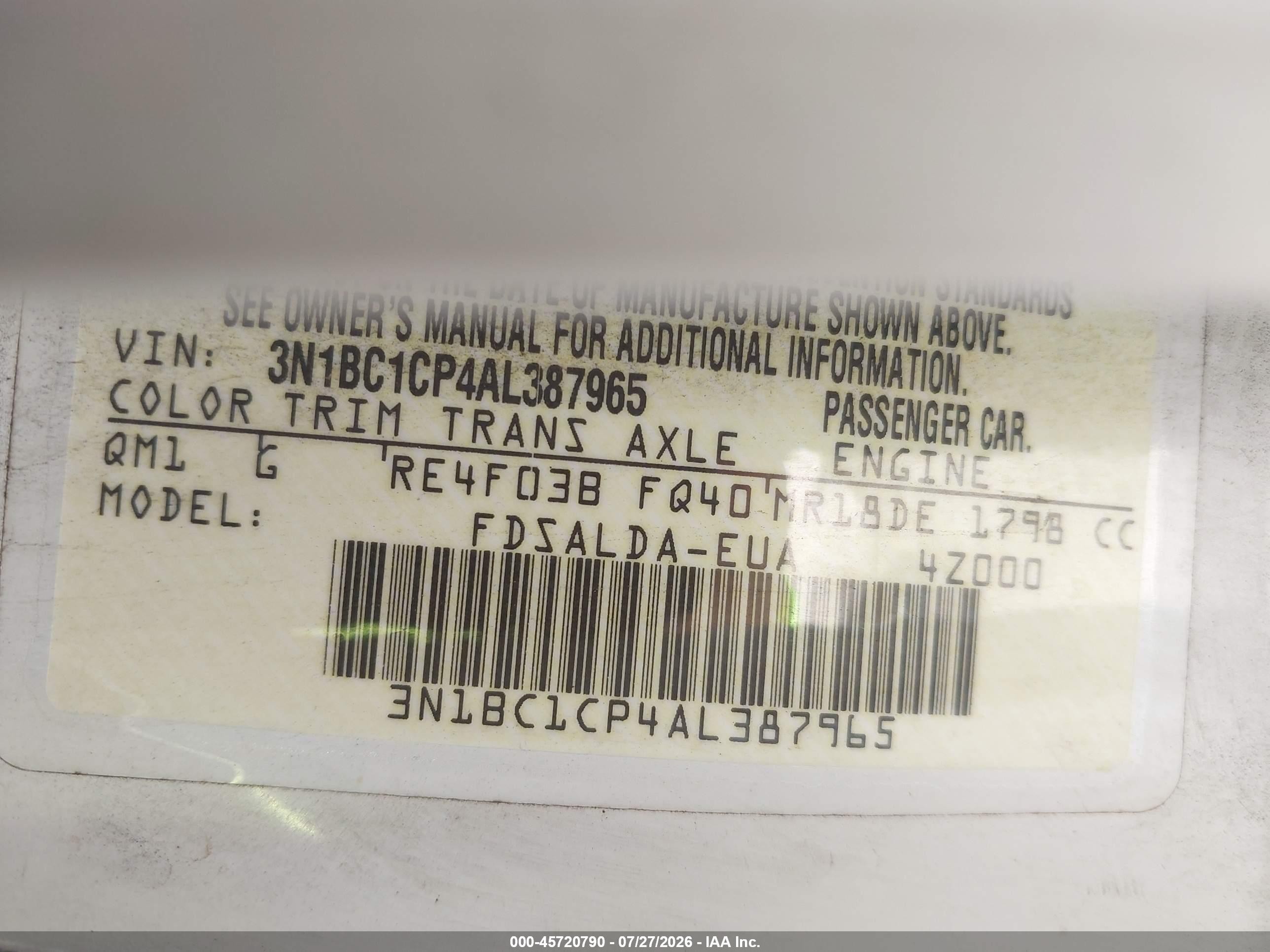 2010 Nissan Versa 1.8s White vin: 3N1BC1CP4AL387965
