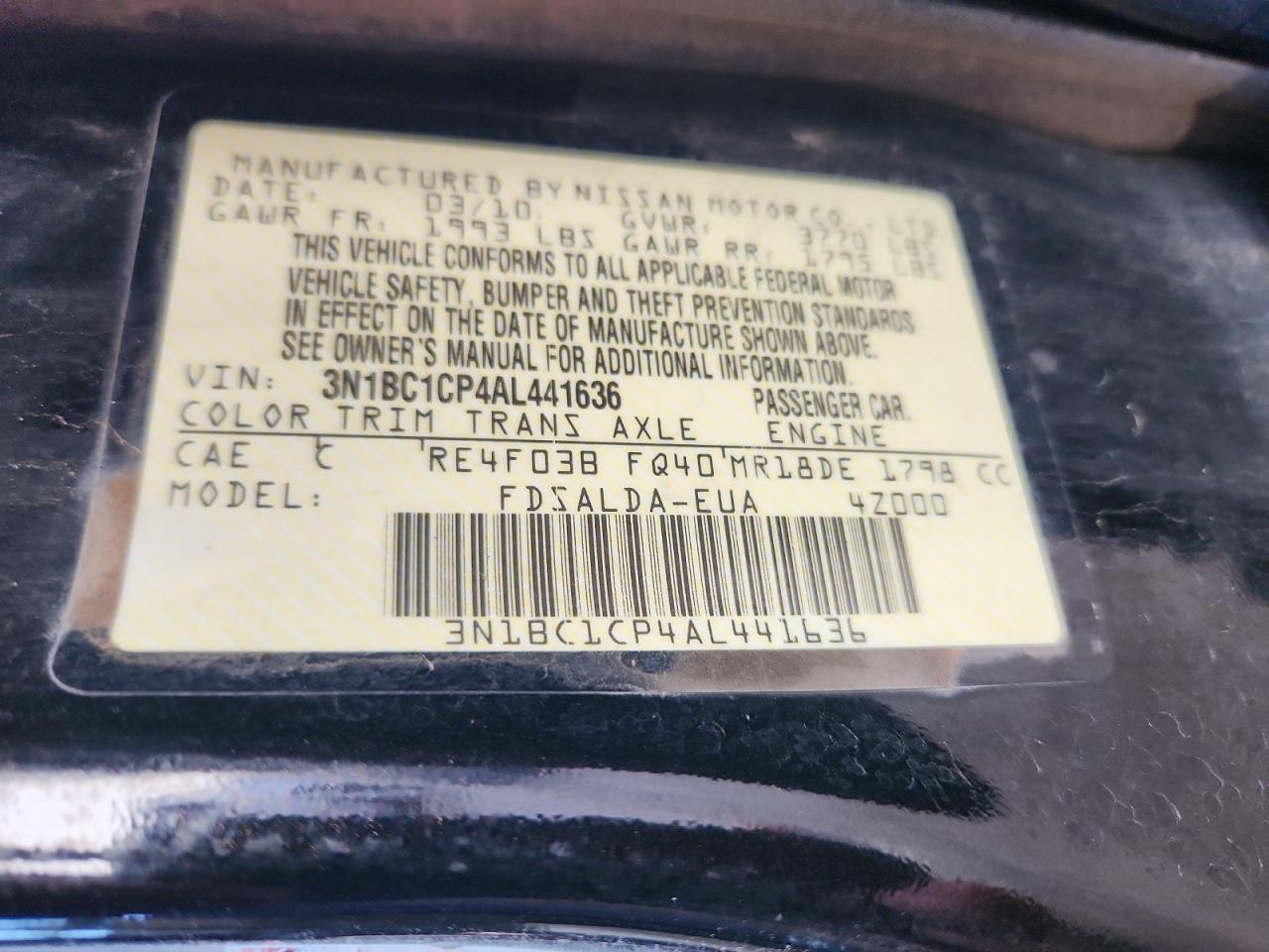 2010 Nissan Versa 1.8 S Black vin: 3N1BC1CP4AL441636