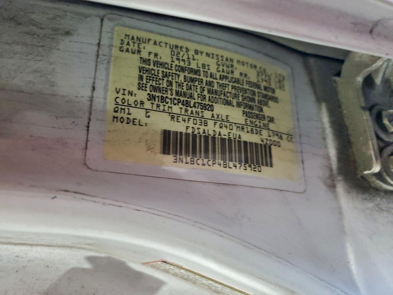 2011 Nissan Versa S Белый vin: 3N1BC1CP4BL475920