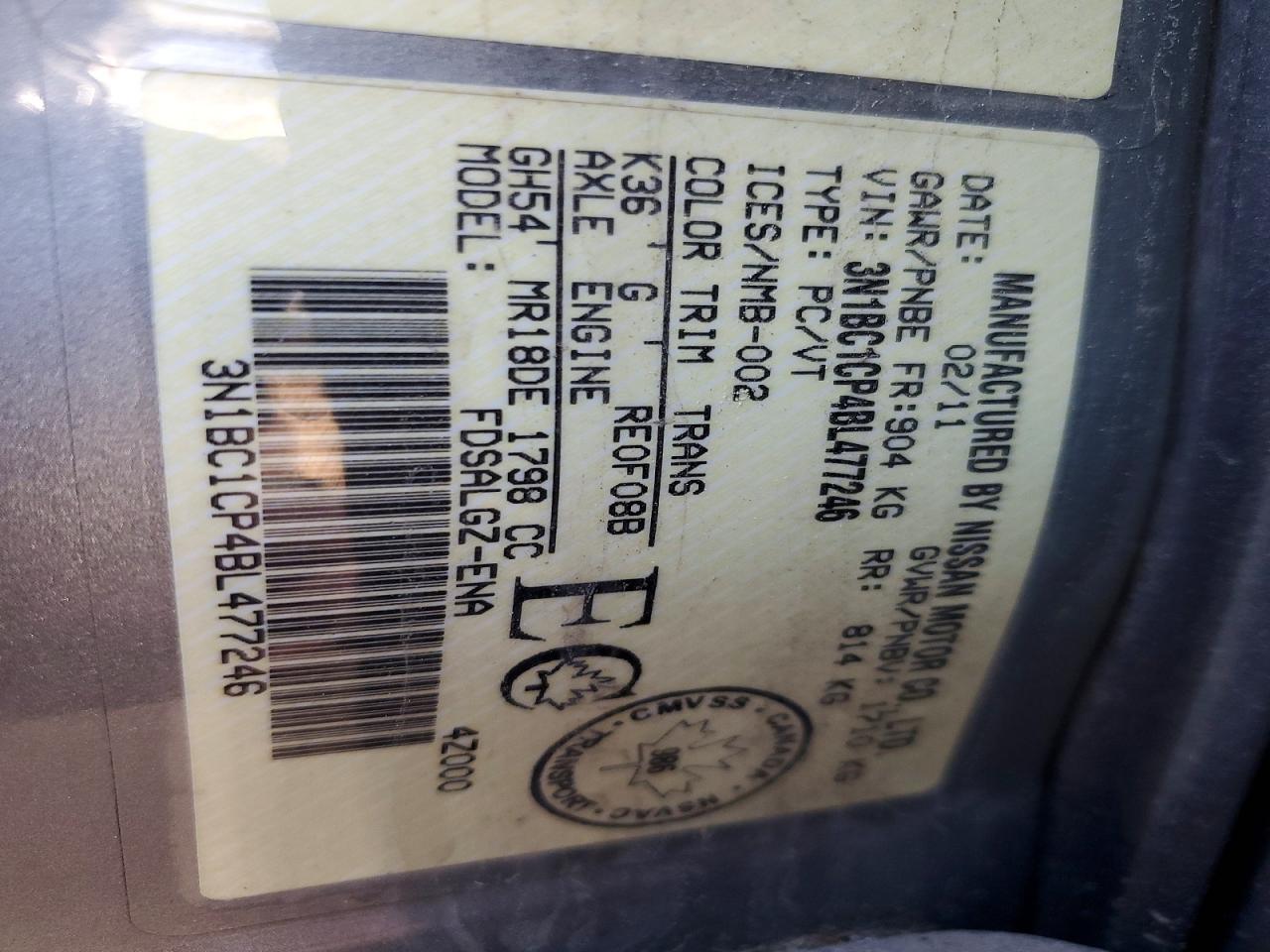2011 Nissan Versa 1.8 S Silver vin: 3N1BC1CP4BL477246