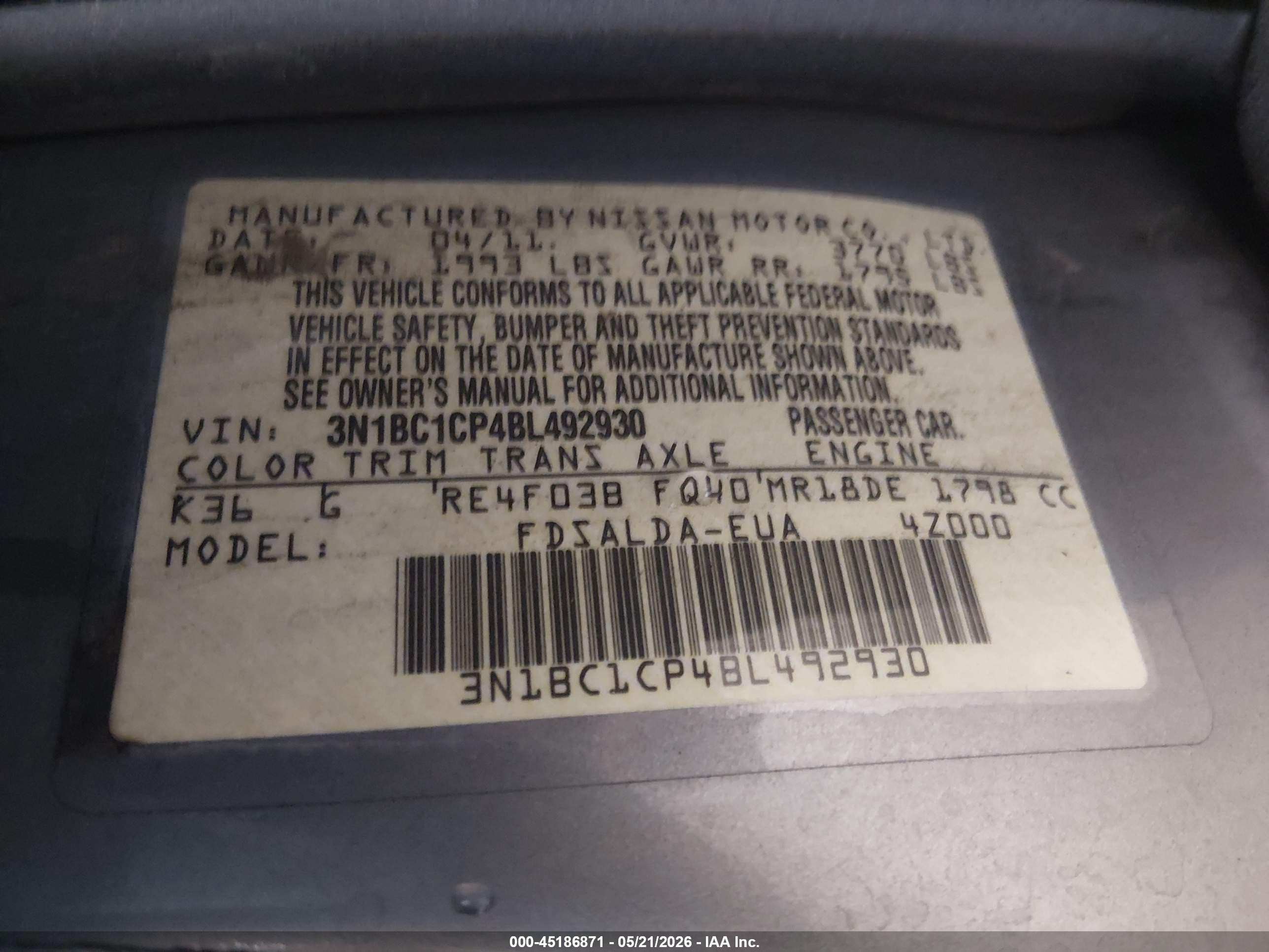 2011 Nissan Versa 1.8s Silver vin: 3N1BC1CP4BL492930
