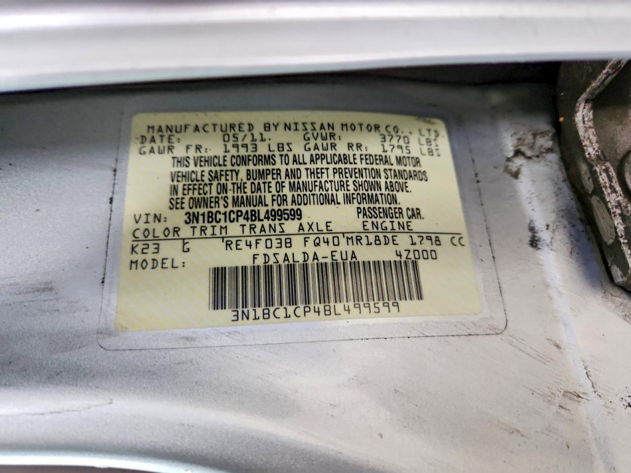 2011 Nissan Versa 1.8 S Silver vin: 3N1BC1CP4BL499599