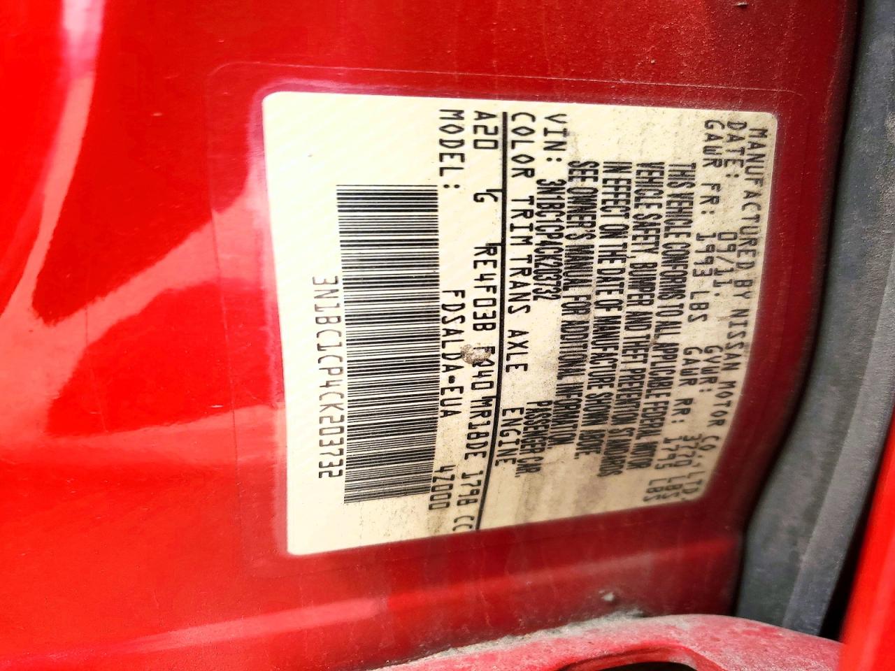 2012 Nissan Versa 1.8 S Red vin: 3N1BC1CP4CK203732