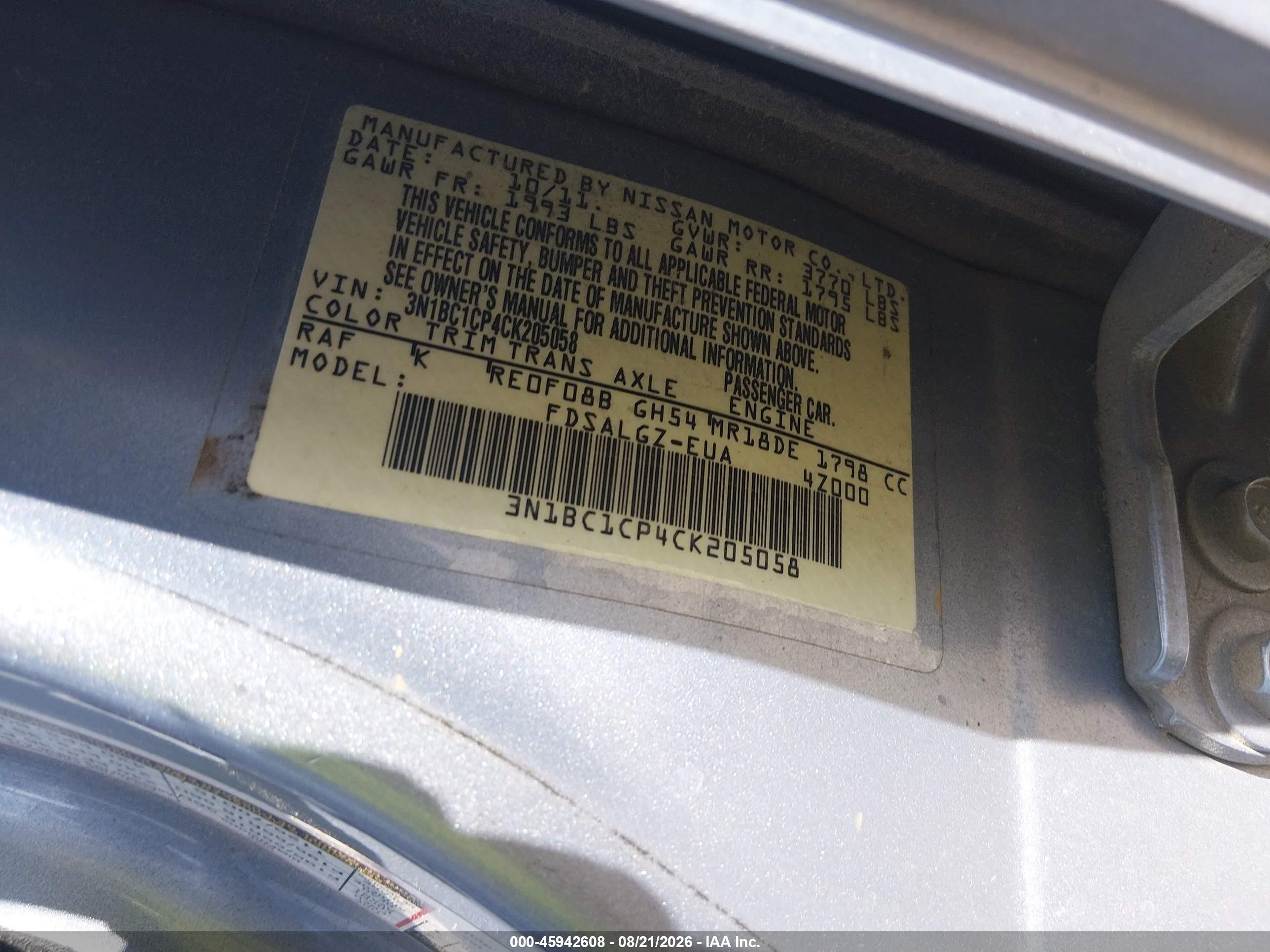 2012 Nissan Versa 1.8 Sl Blue vin: 3N1BC1CP4CK205058