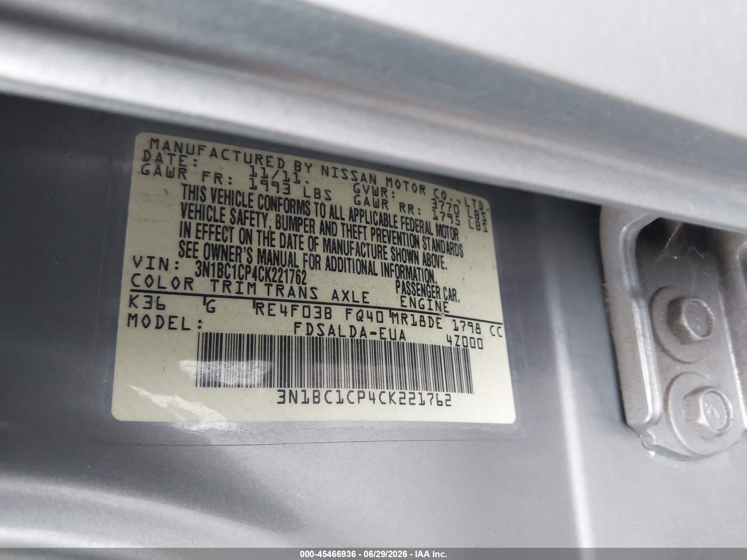 2012 Nissan Versa 1.8 S Silver vin: 3N1BC1CP4CK221762