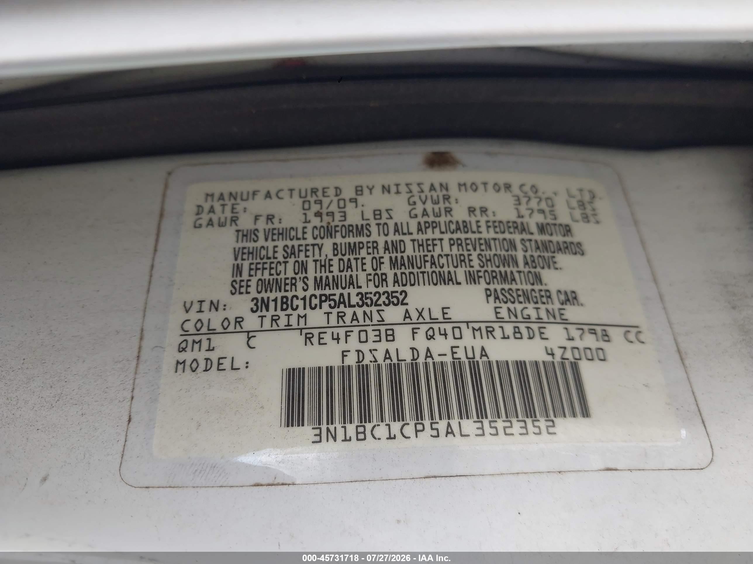 2010 Nissan Versa 1.8s Белый vin: 3N1BC1CP5AL352352