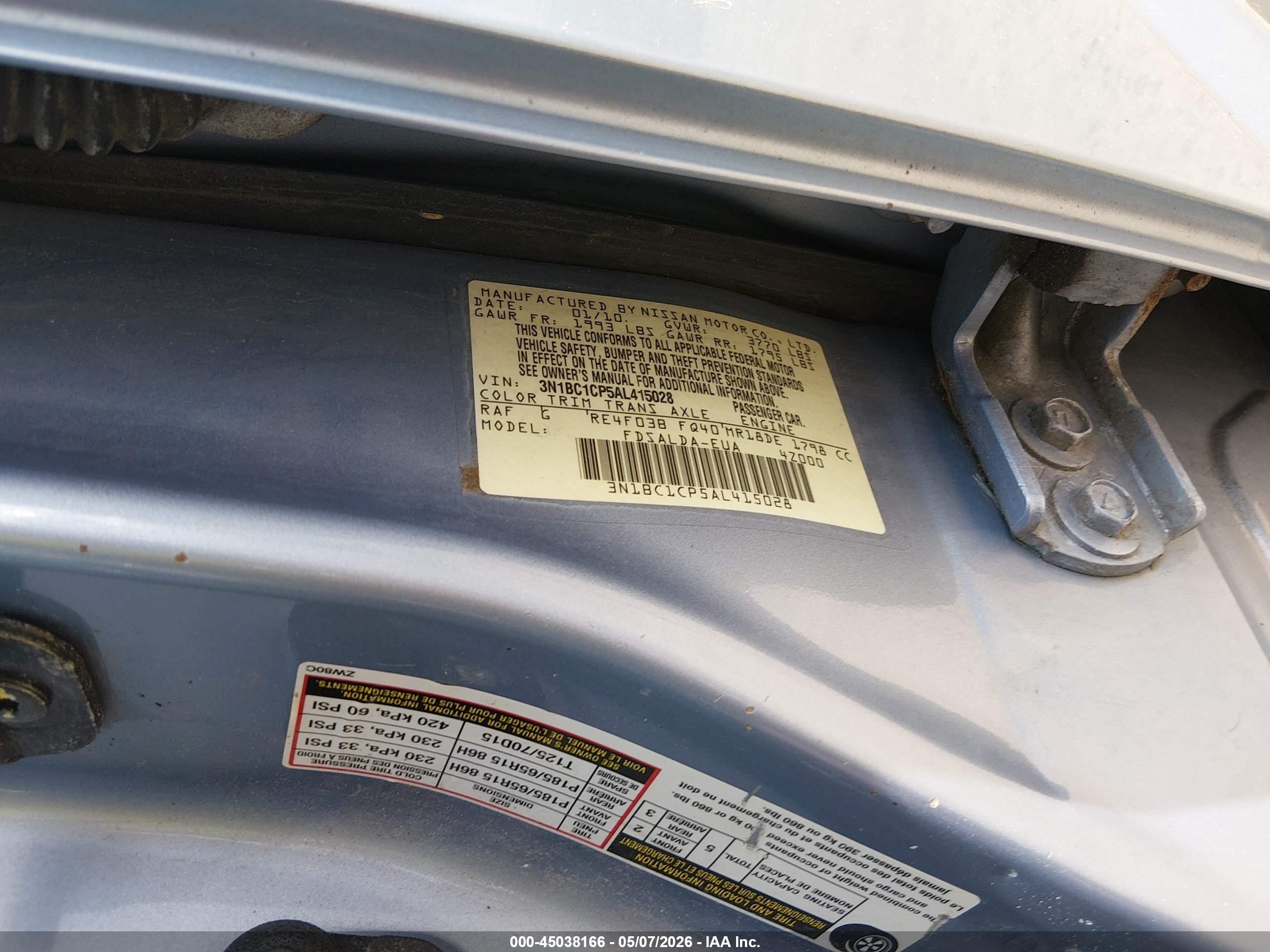 2010 Nissan Versa 1.8s Синий vin: 3N1BC1CP5AL415028