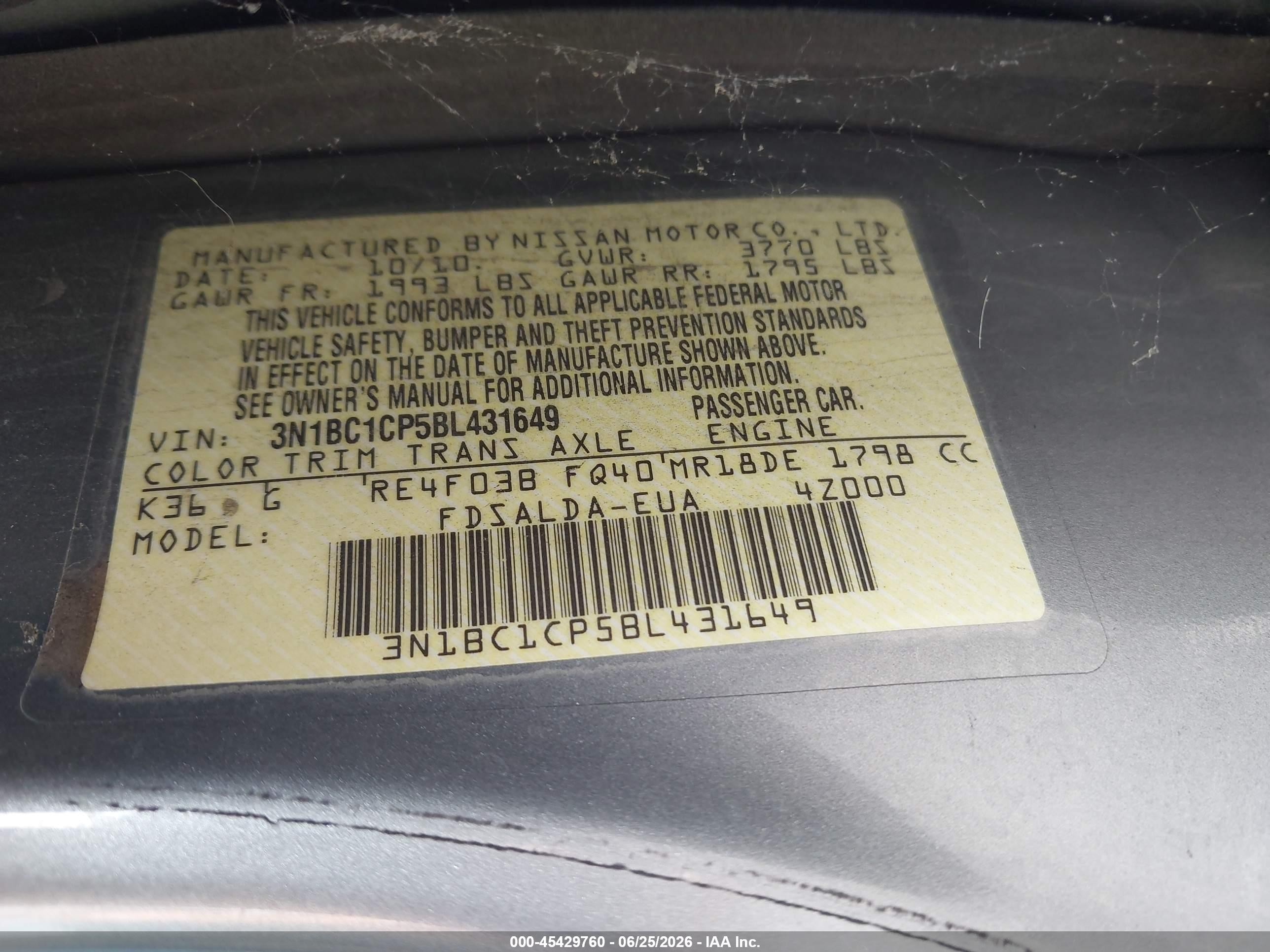 2011 Nissan Versa 1.8s Silver vin: 3N1BC1CP5BL431649