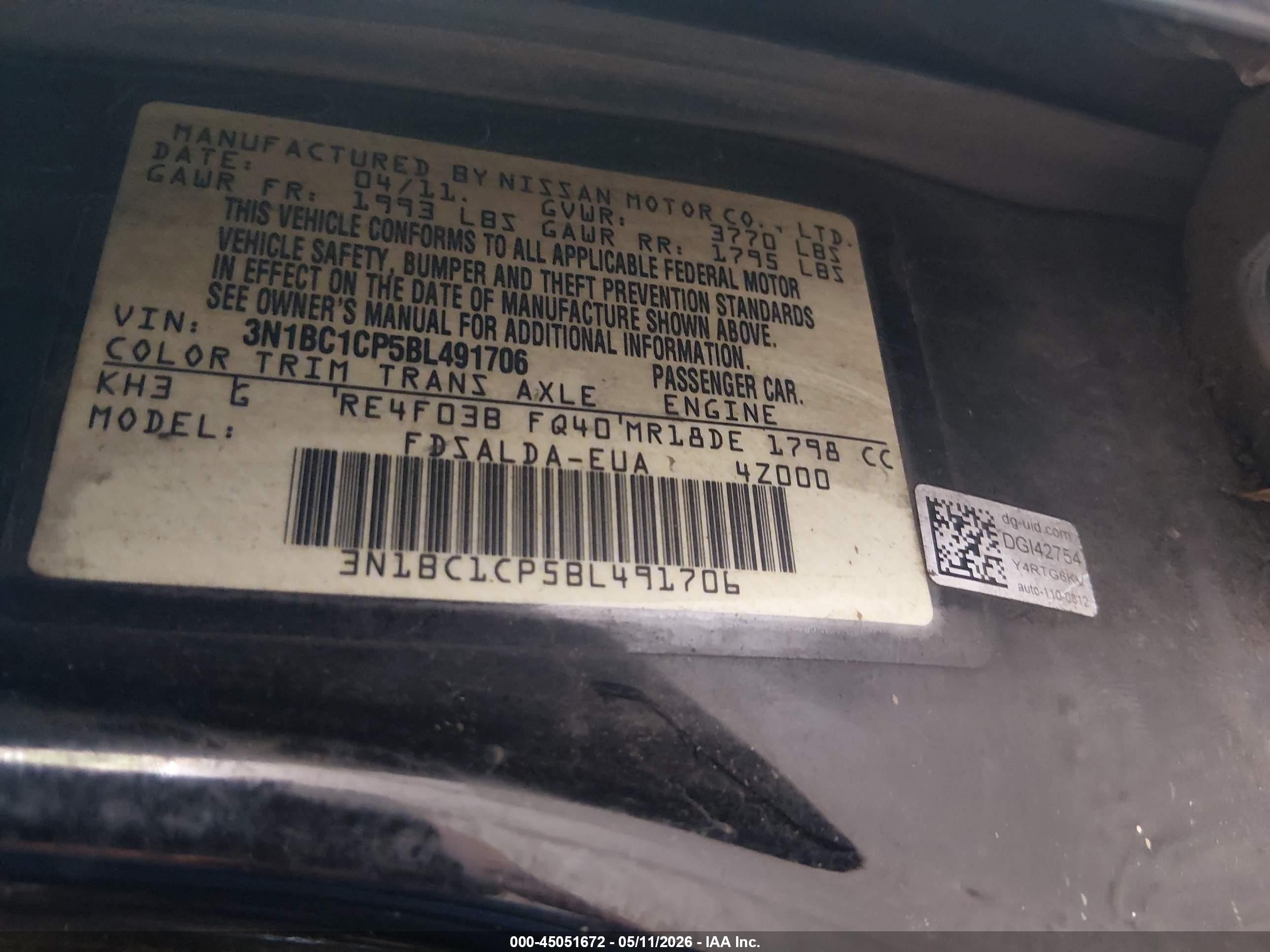2011 Nissan Versa 1.8s Black vin: 3N1BC1CP5BL491706