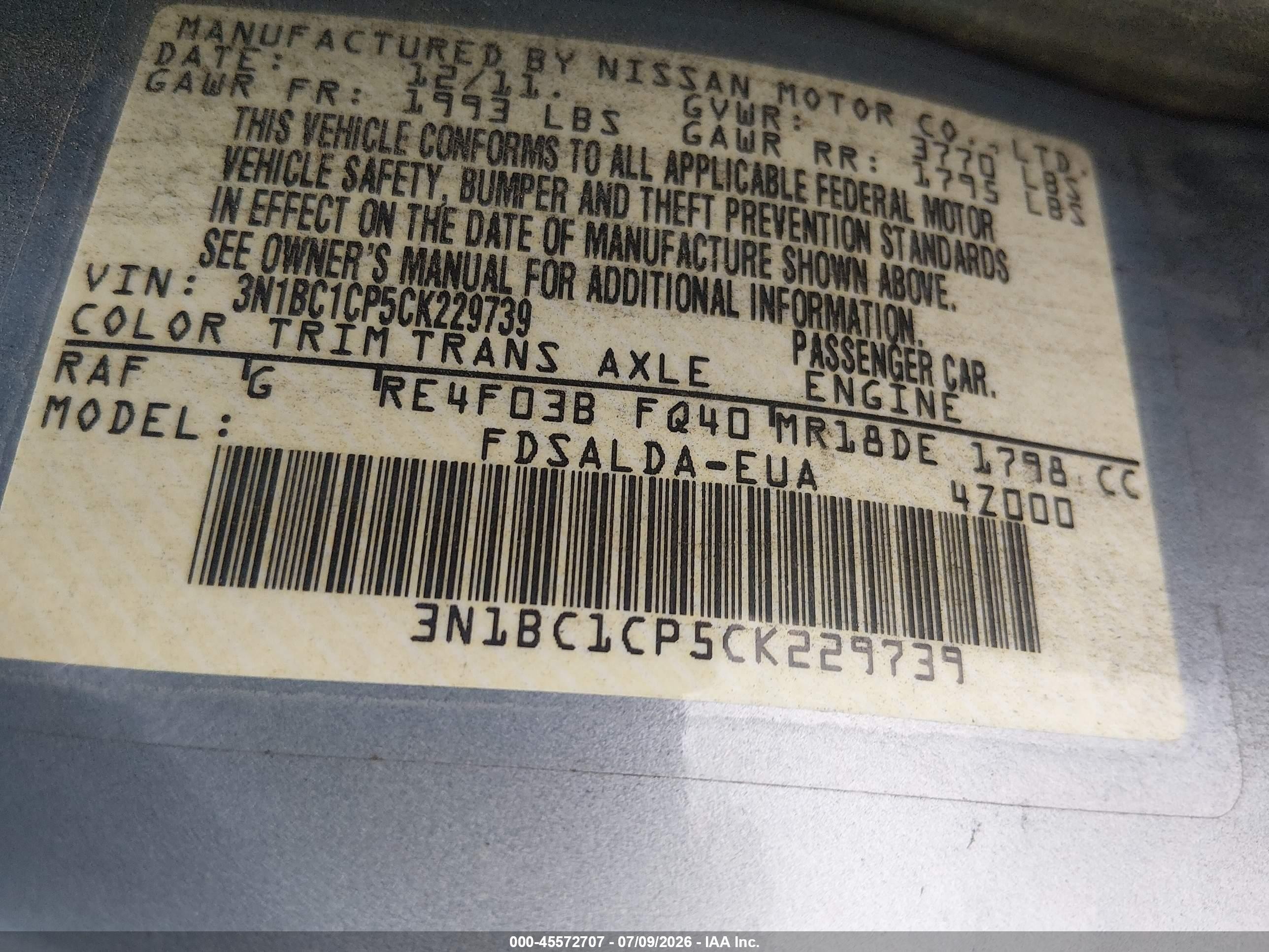 2012 Nissan Versa 1.8 S Blue vin: 3N1BC1CP5CK229739