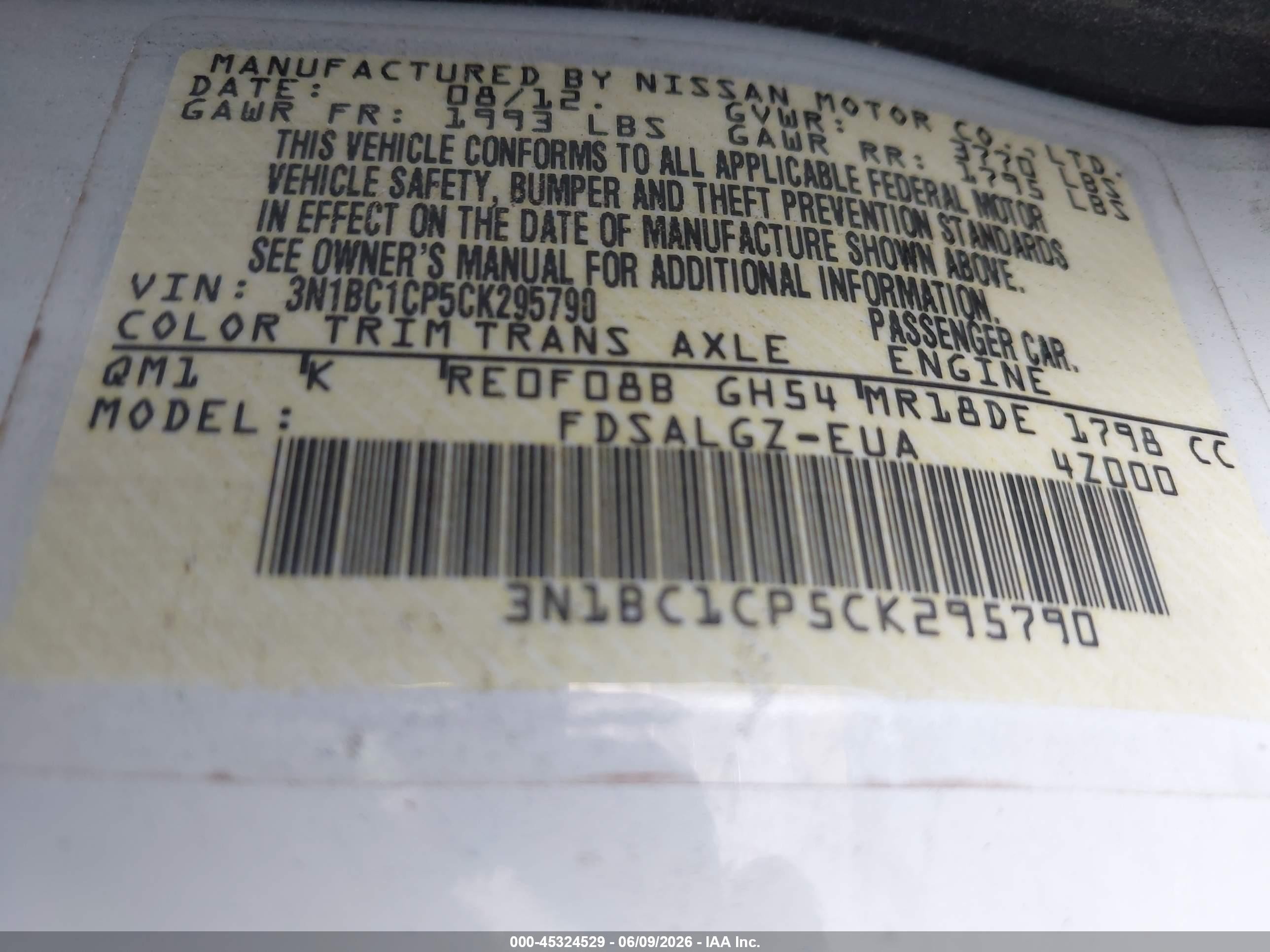 2012 Nissan Versa 1.8 Sl White vin: 3N1BC1CP5CK295790