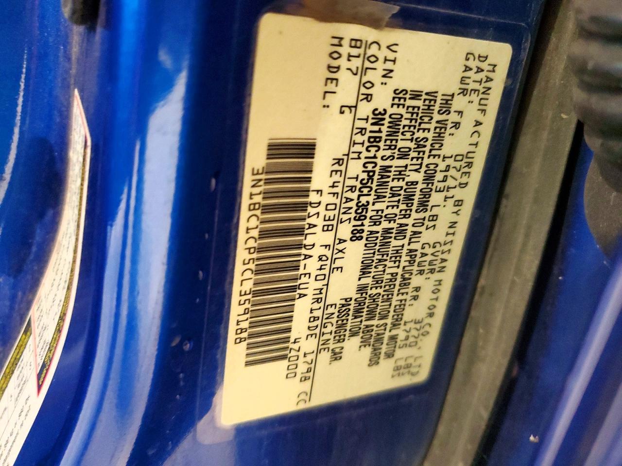 2012 Nissan Versa 1.8 S Blue vin: 3N1BC1CP5CL359188