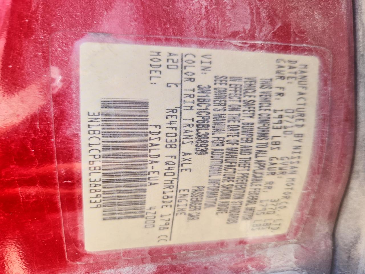 2011 Nissan Versa S/sl Red vin: 3N1BC1CP6BL388939