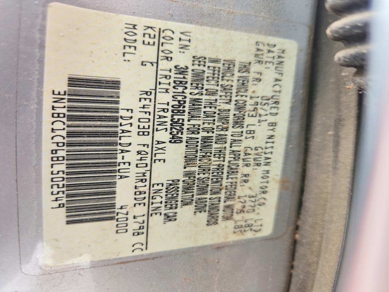 2011 Nissan Versa 1.8 S Silver vin: 3N1BC1CP6BL502549
