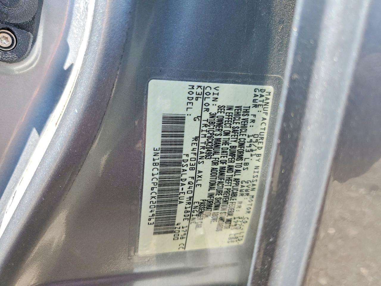 2012 Nissan Versa 1.8 S Silver vin: 3N1BC1CP6CK204963