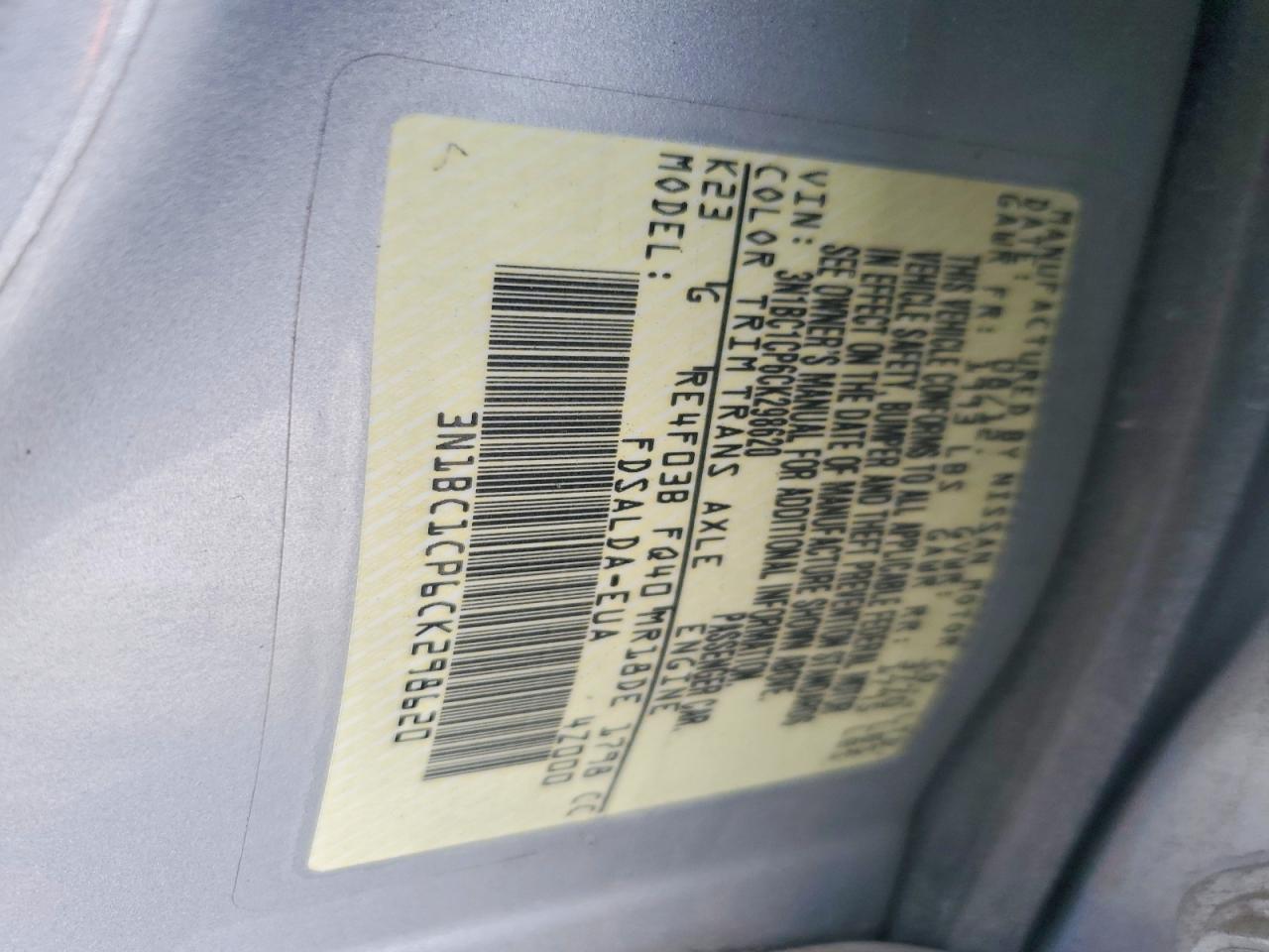 2012 Nissan Versa 1.8 S Silver vin: 3N1BC1CP6CK298620