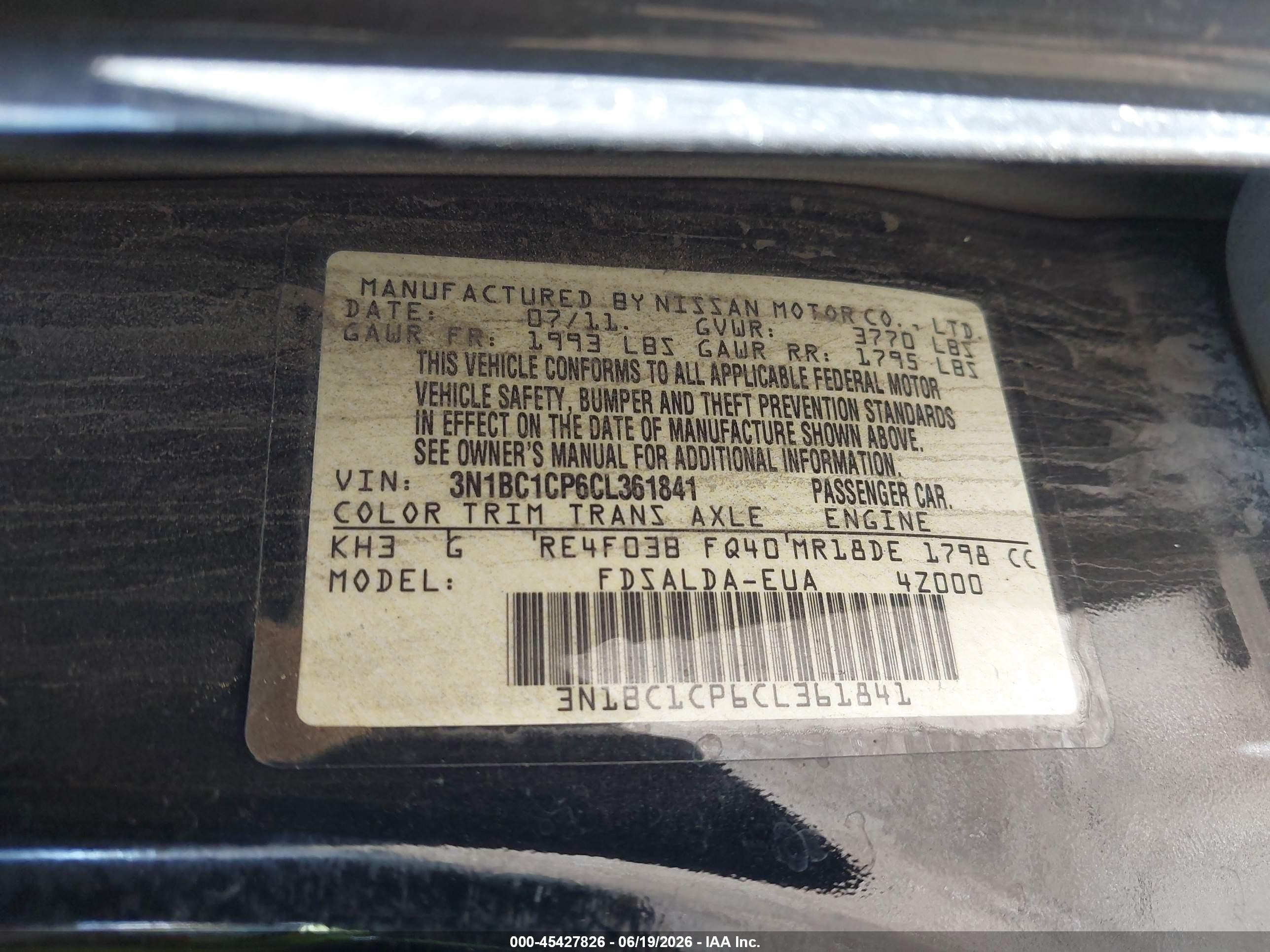 2012 Nissan Versa 1.8 S Black vin: 3N1BC1CP6CL361841