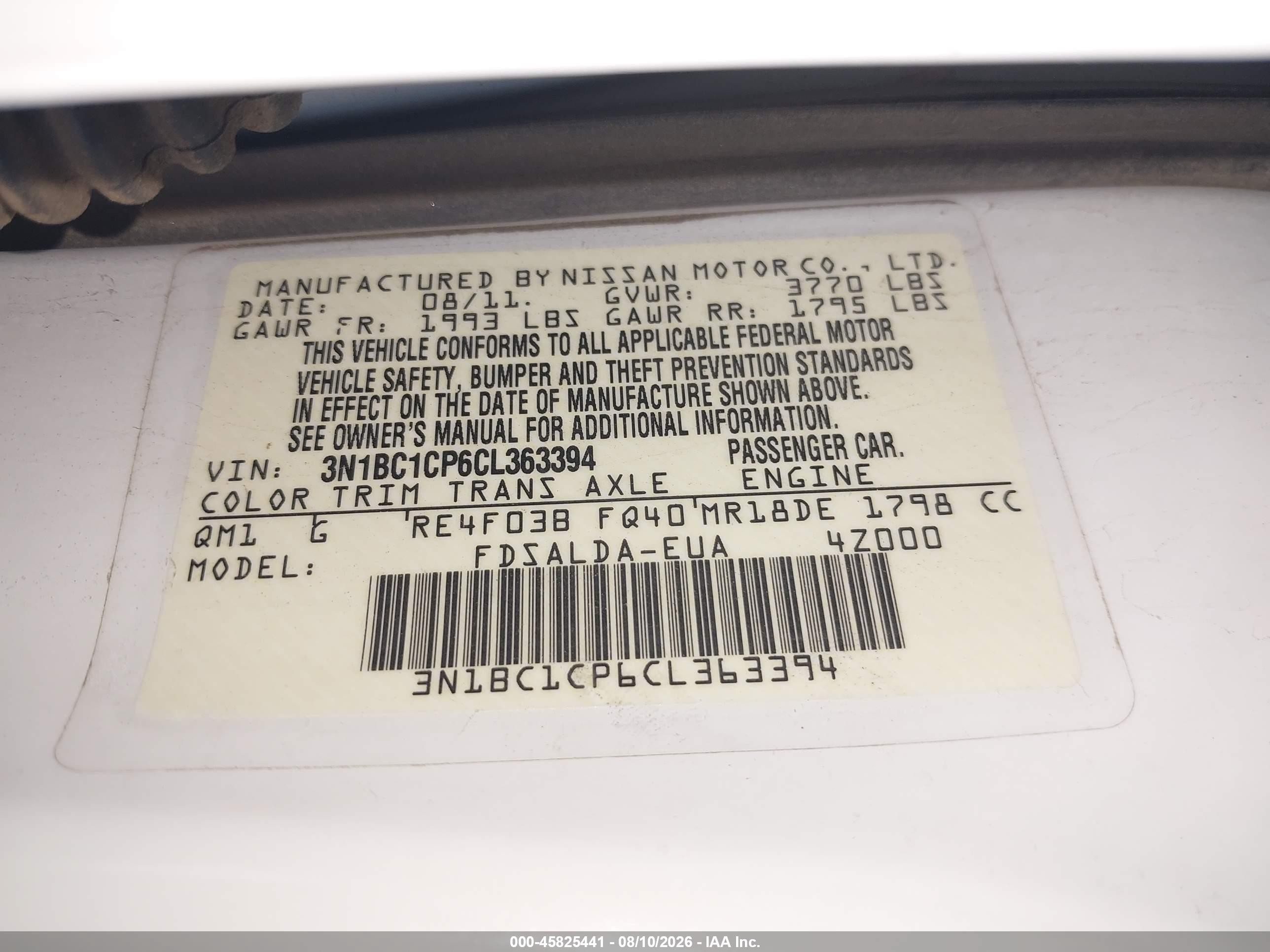 2012 Nissan Versa 1.8 S White vin: 3N1BC1CP6CL363394