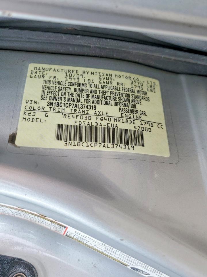 2010 Nissan Versa 1.8 S Gray vin: 3N1BC1CP7AL374319