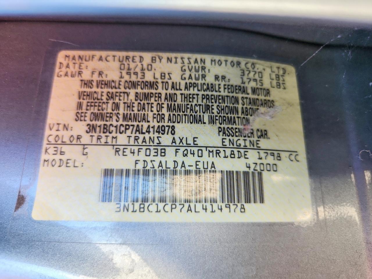 2010 Nissan Versa 1.8 S Silver vin: 3N1BC1CP7AL414978