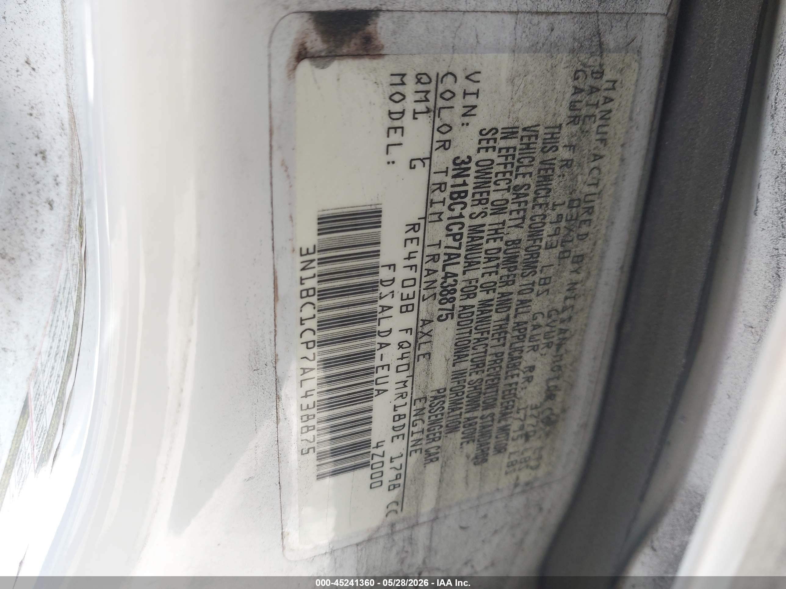2010 Nissan Versa 1.8s Белый vin: 3N1BC1CP7AL438875
