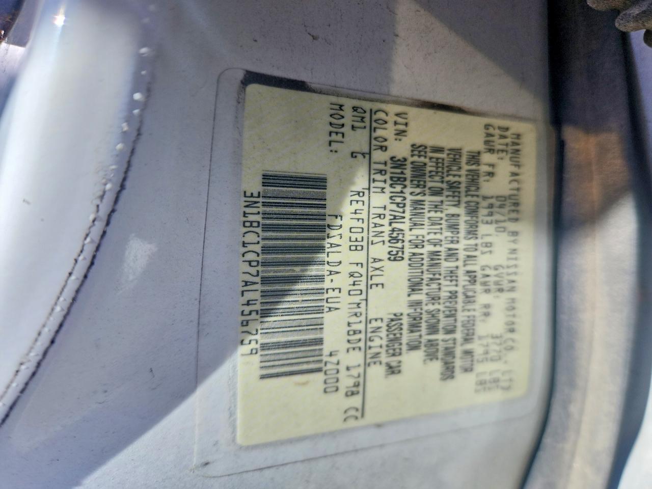 2010 Nissan Versa 1.8 S White vin: 3N1BC1CP7AL456759