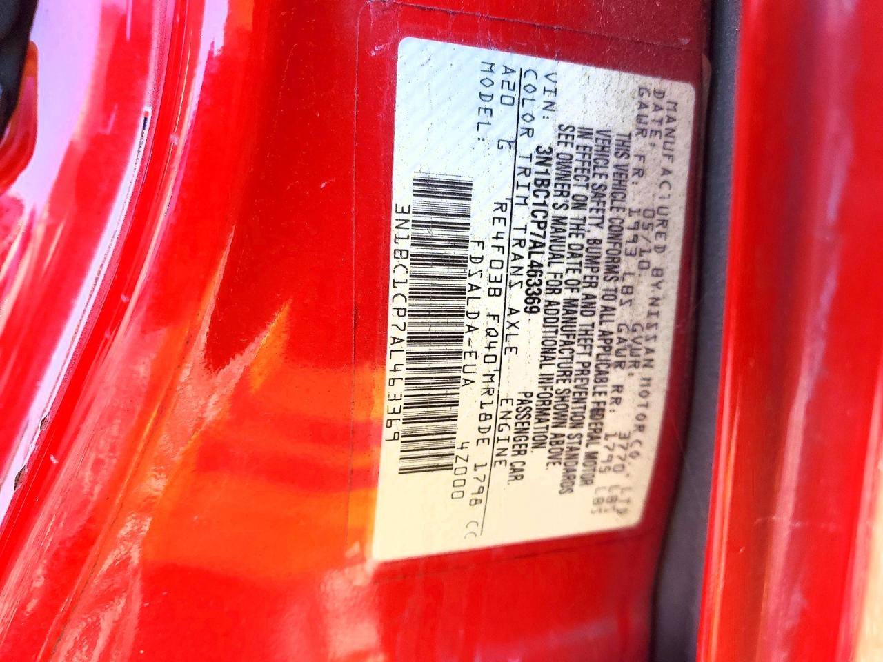 2010 Nissan Versa S Red vin: 3N1BC1CP7AL463369