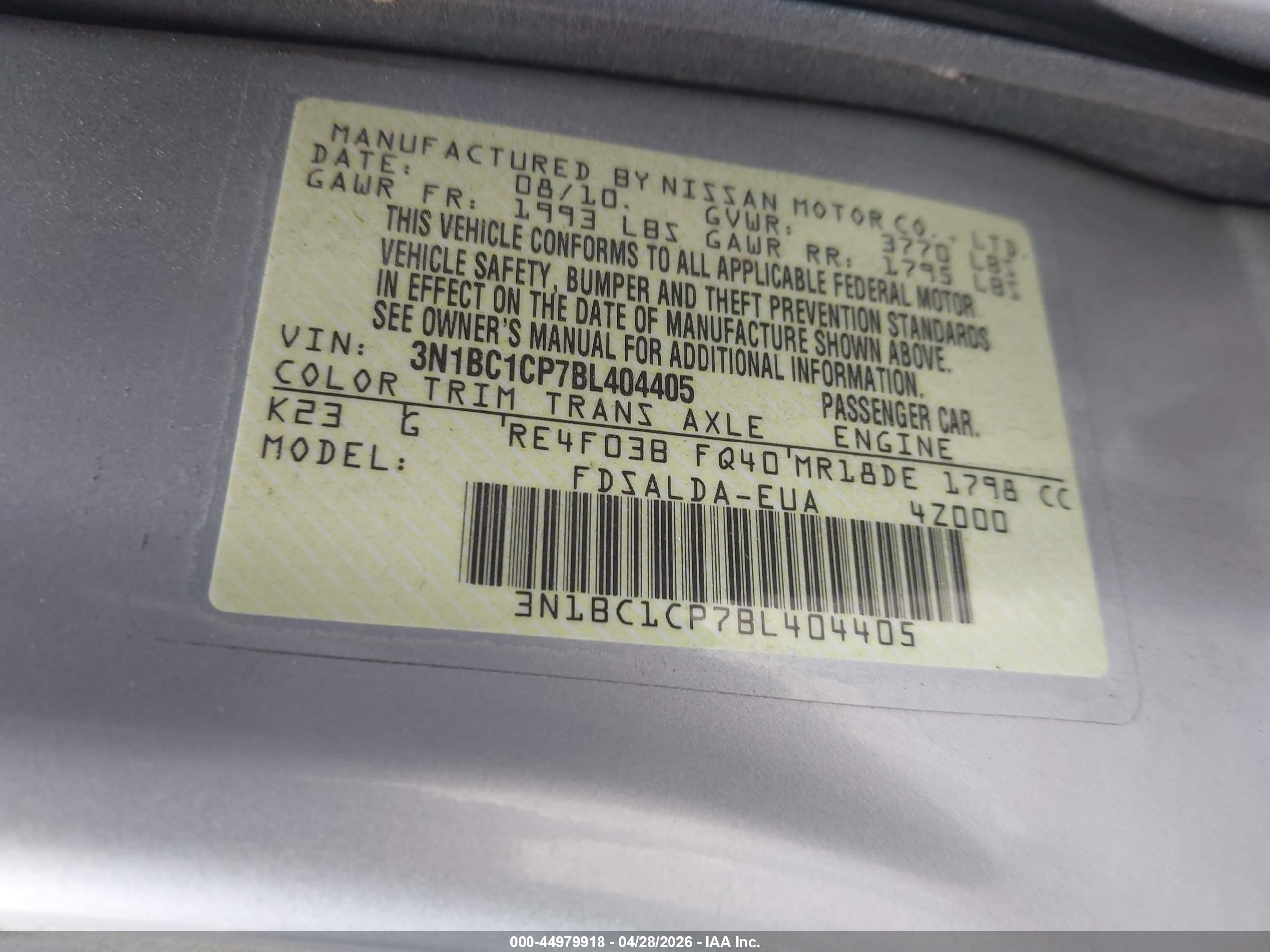 2011 Nissan Versa 1.8s Silver vin: 3N1BC1CP7BL404405