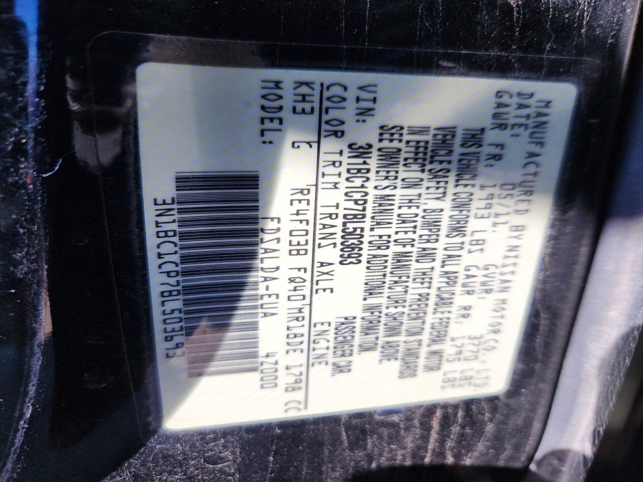 2011 Nissan Versa Black vin: 3N1BC1CP7BL503693