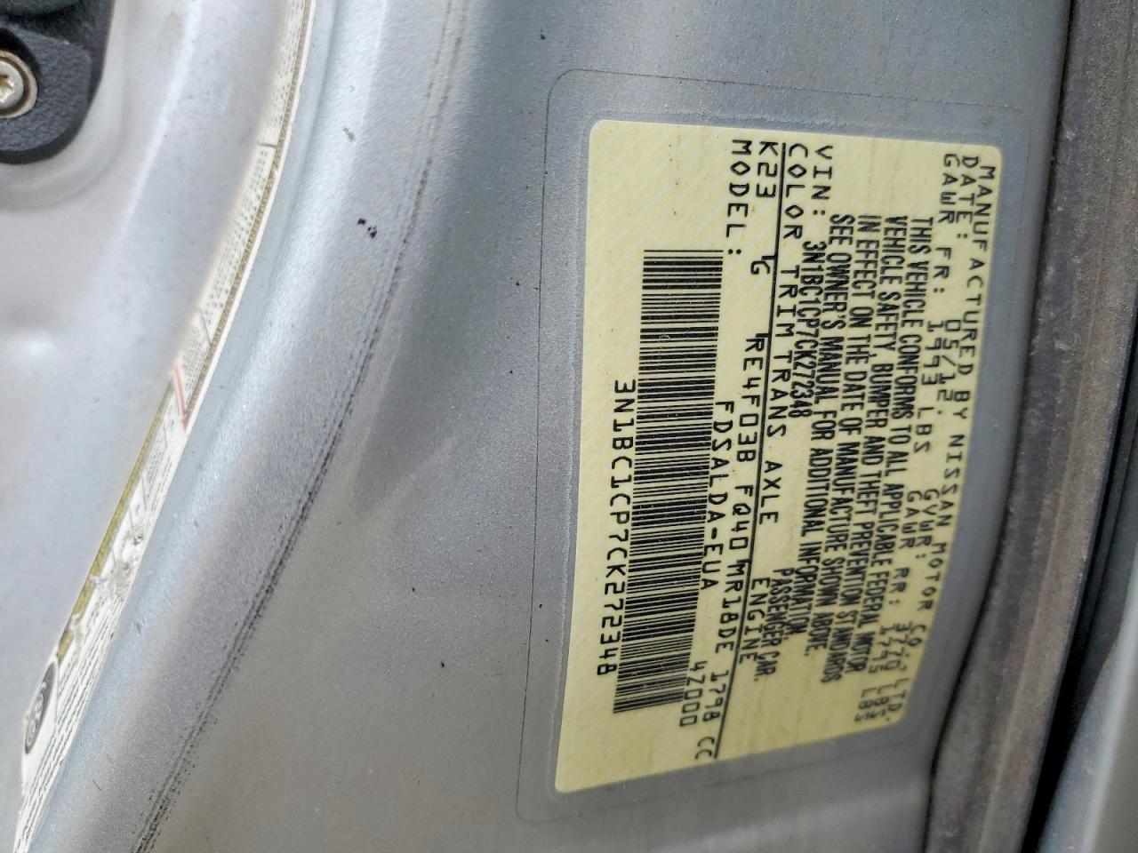 2012 Nissan Versa 1.8 S Silver vin: 3N1BC1CP7CK272348