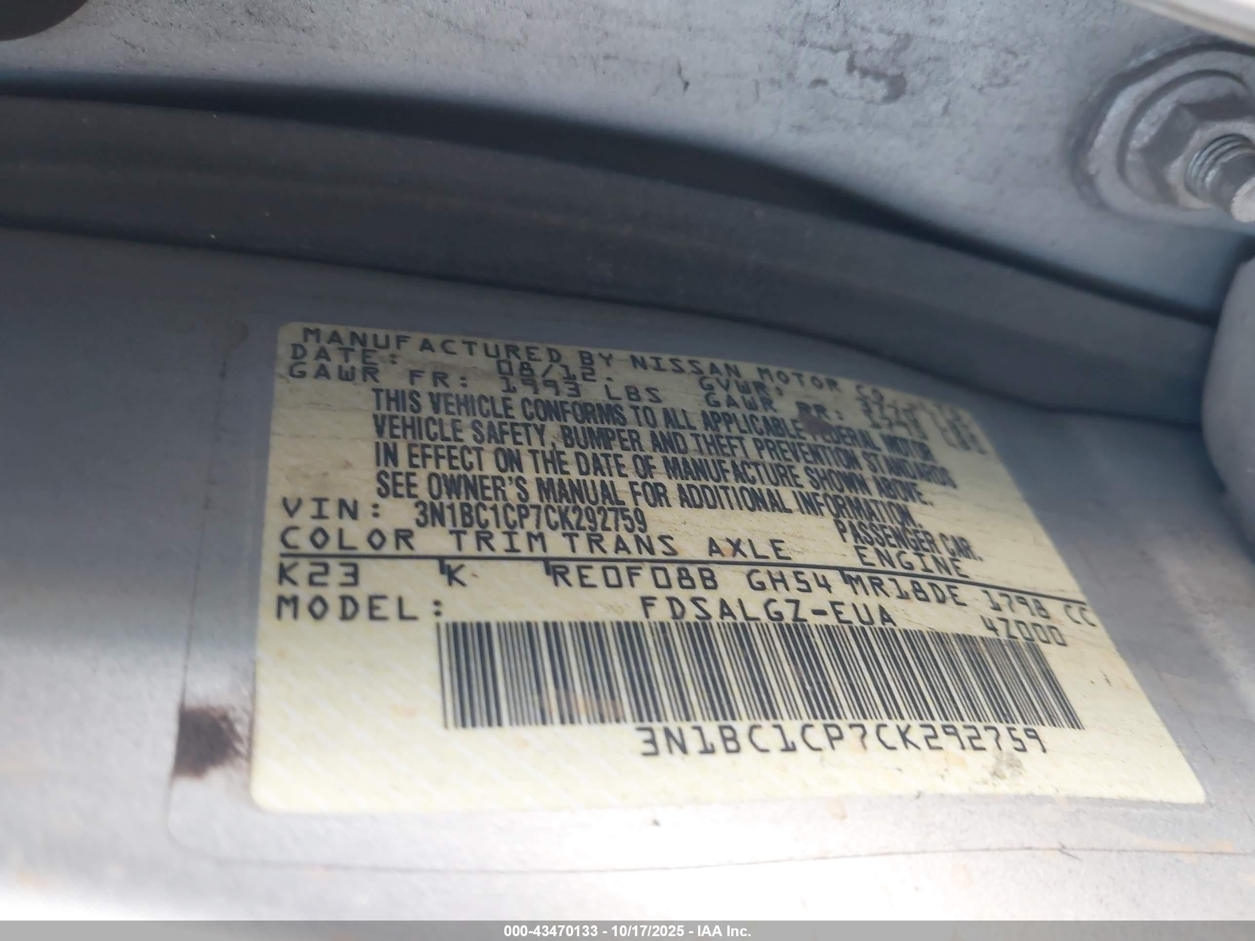 2012 Nissan Versa 1.8 Sl Silver vin: 3N1BC1CP7CK292759