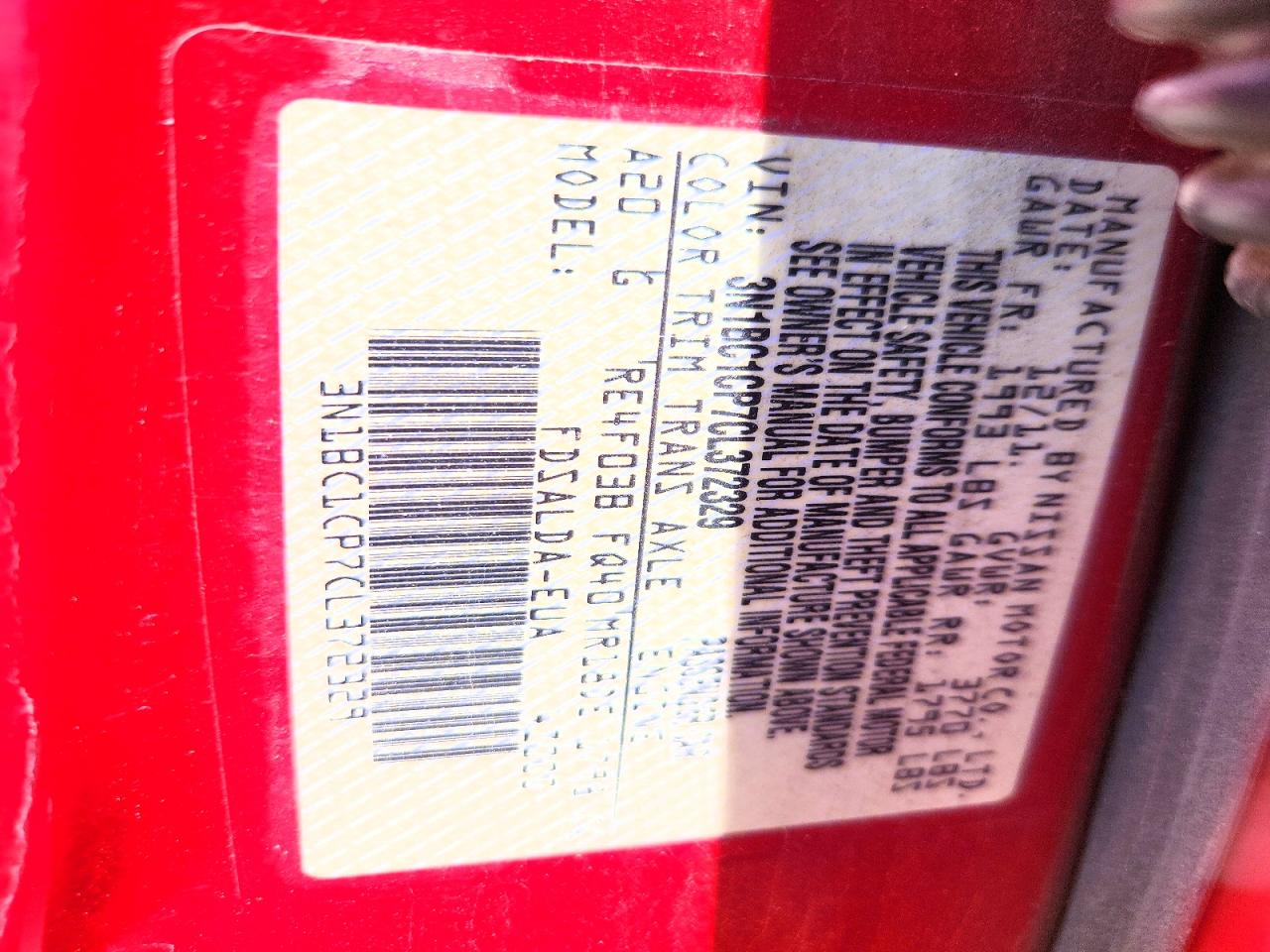 2012 Nissan Versa 1.8 S Красный vin: 3N1BC1CP7CL372329